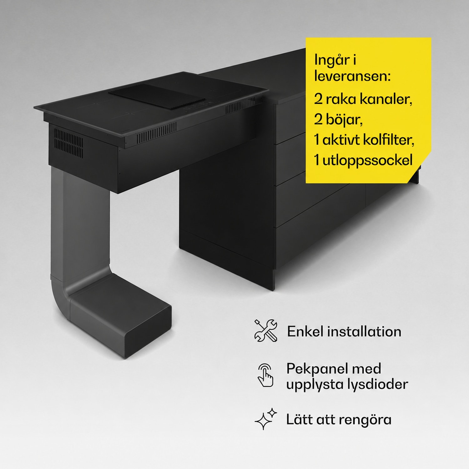 Velaire hybrid induktionshäll med integrerad fläkt, minimalistisk, kraftfull 7400W 80cm Hybrid