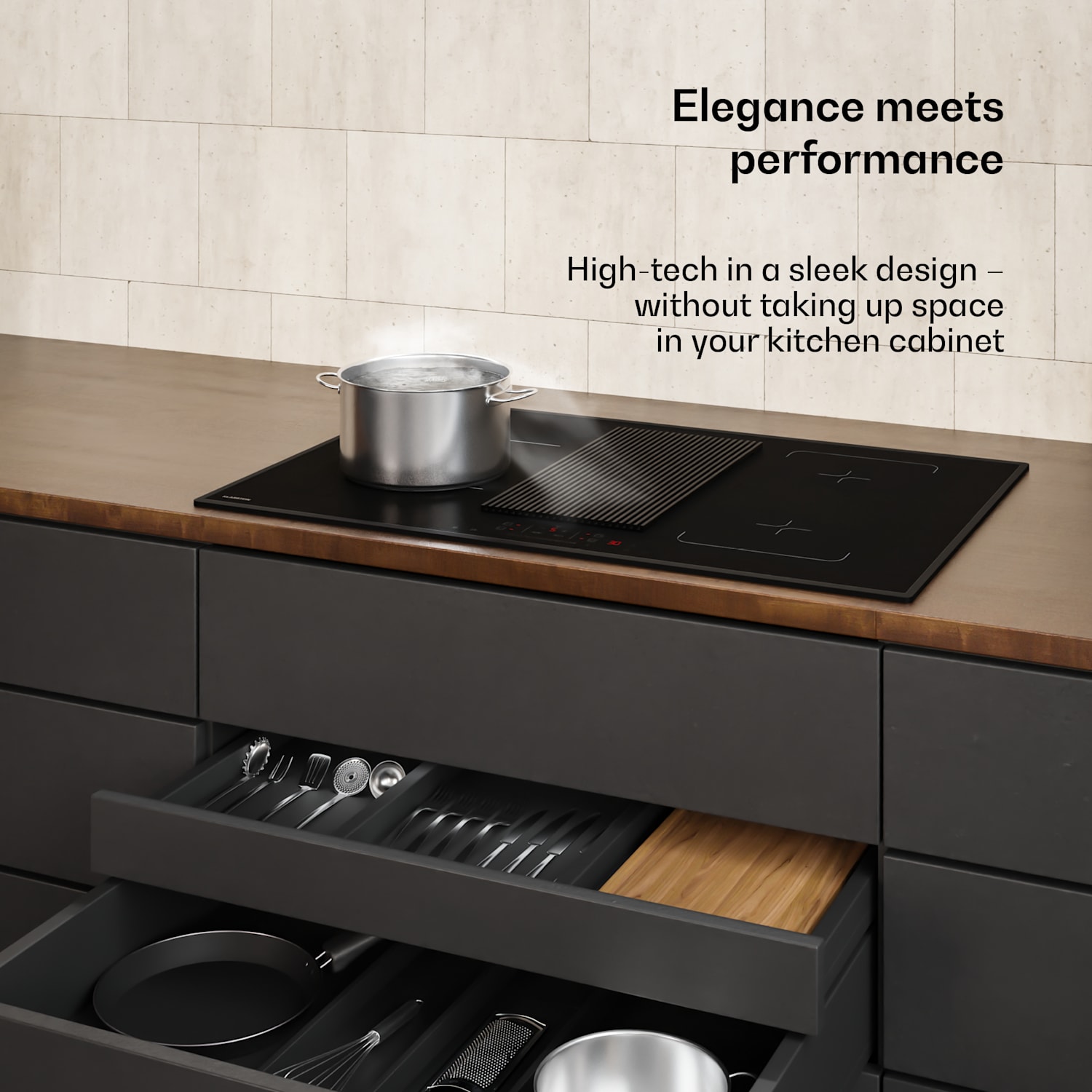 Velaire hybridi-induktiokeittotaso integroidulla liesituulettimella, minimalistinen, tehokas 8400 W 80 cm Hybrid