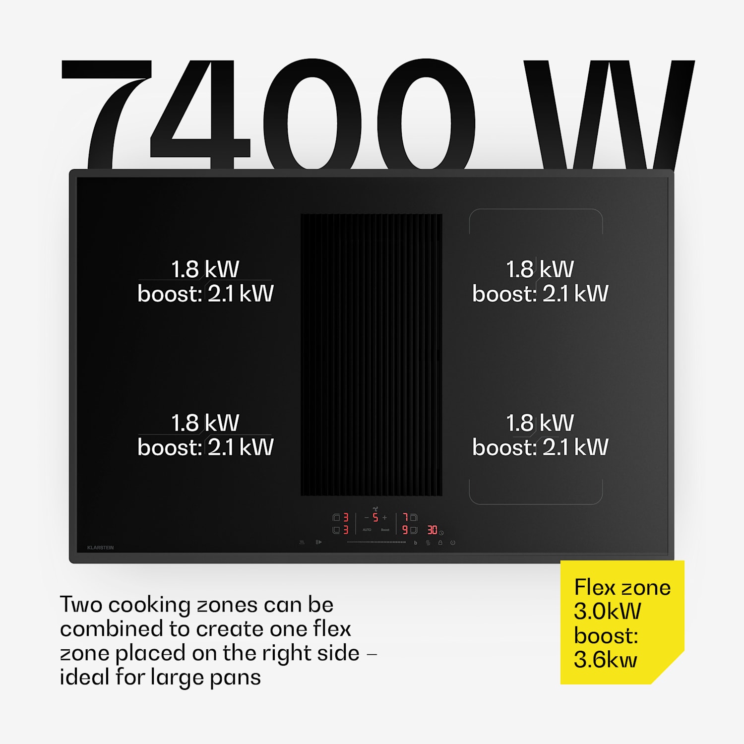 Velaire hybridi-induktiokeittotaso integroidulla liesituulettimella, minimalistinen, tehokas 8400 W 80 cm Hybrid
