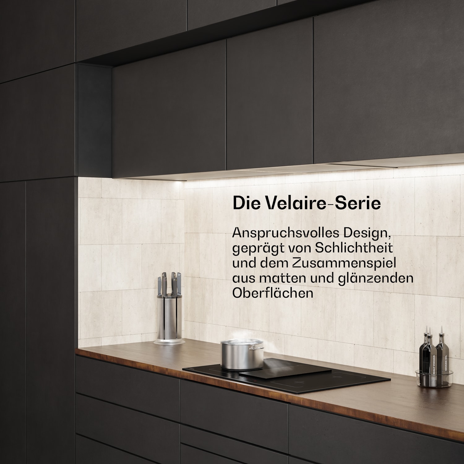 Velaire - Piano cottura a induzione flessibile con cappa integrata, elegante, minimalista, potente, 8400 W, 80 cm Flex