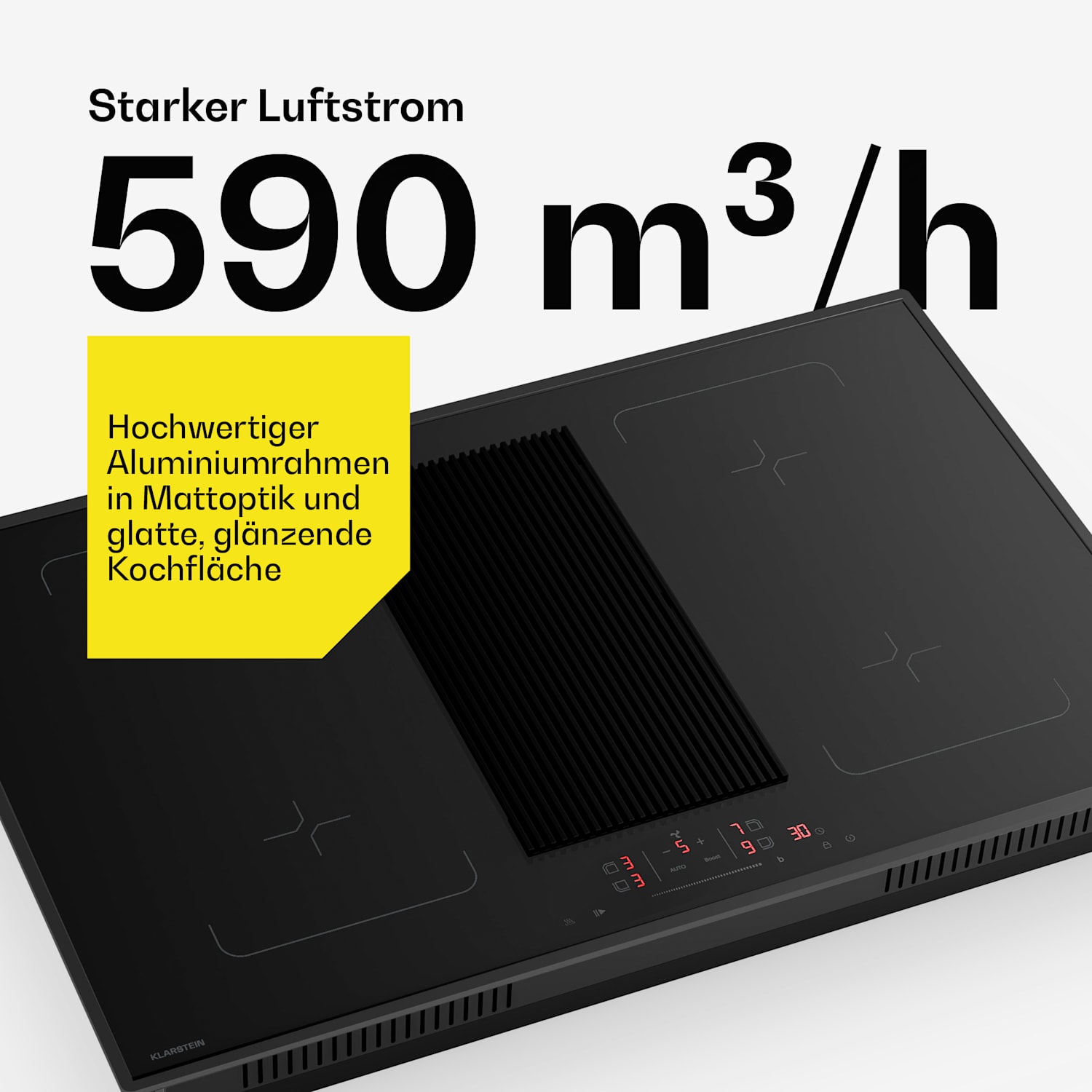 Velaire - Piano cottura a induzione flessibile con cappa integrata, elegante, minimalista, potente, 8400 W, 80 cm Flex