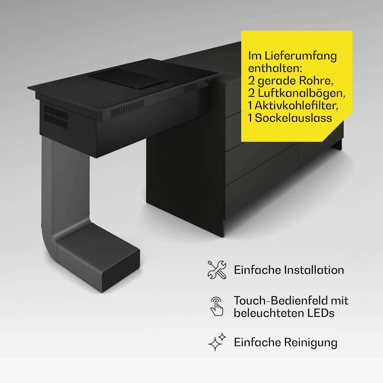 Velaire - Piano cottura a induzione flessibile con cappa integrata, elegante, minimalista, potente, 8400 W, 80 cm Flex