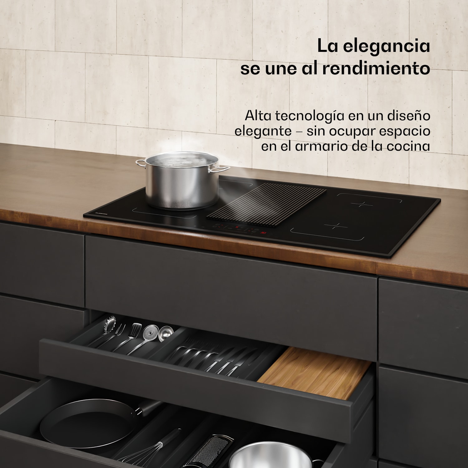 Velaire Flex placa de inducción con campana integrada, minimalista, potente, 8400 W, 80cm Flex