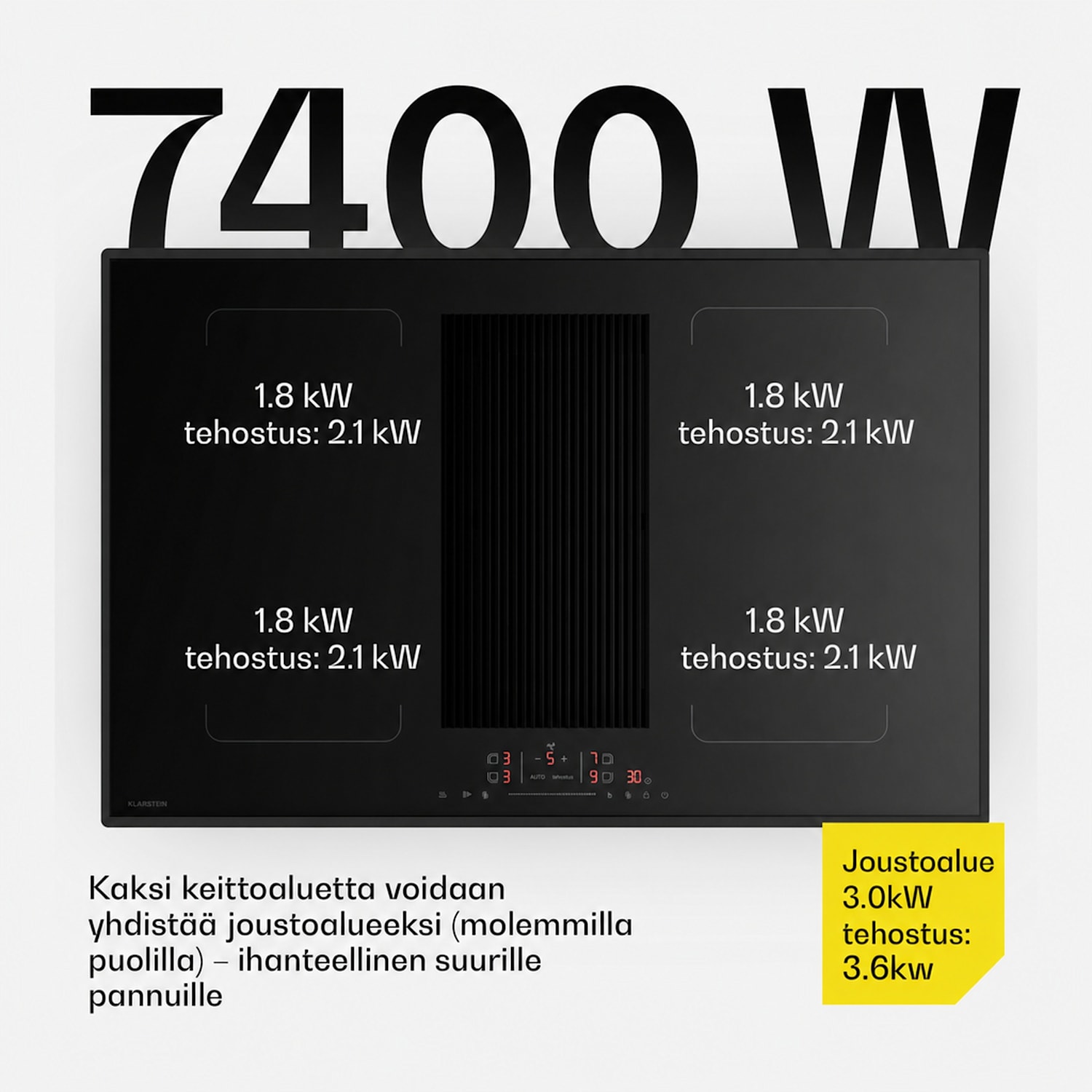 Velaire Flex -induktiokeittotaso integroidulla liesituulettimella, minimalistinen, tehokas 8400 W 80 cm Flex