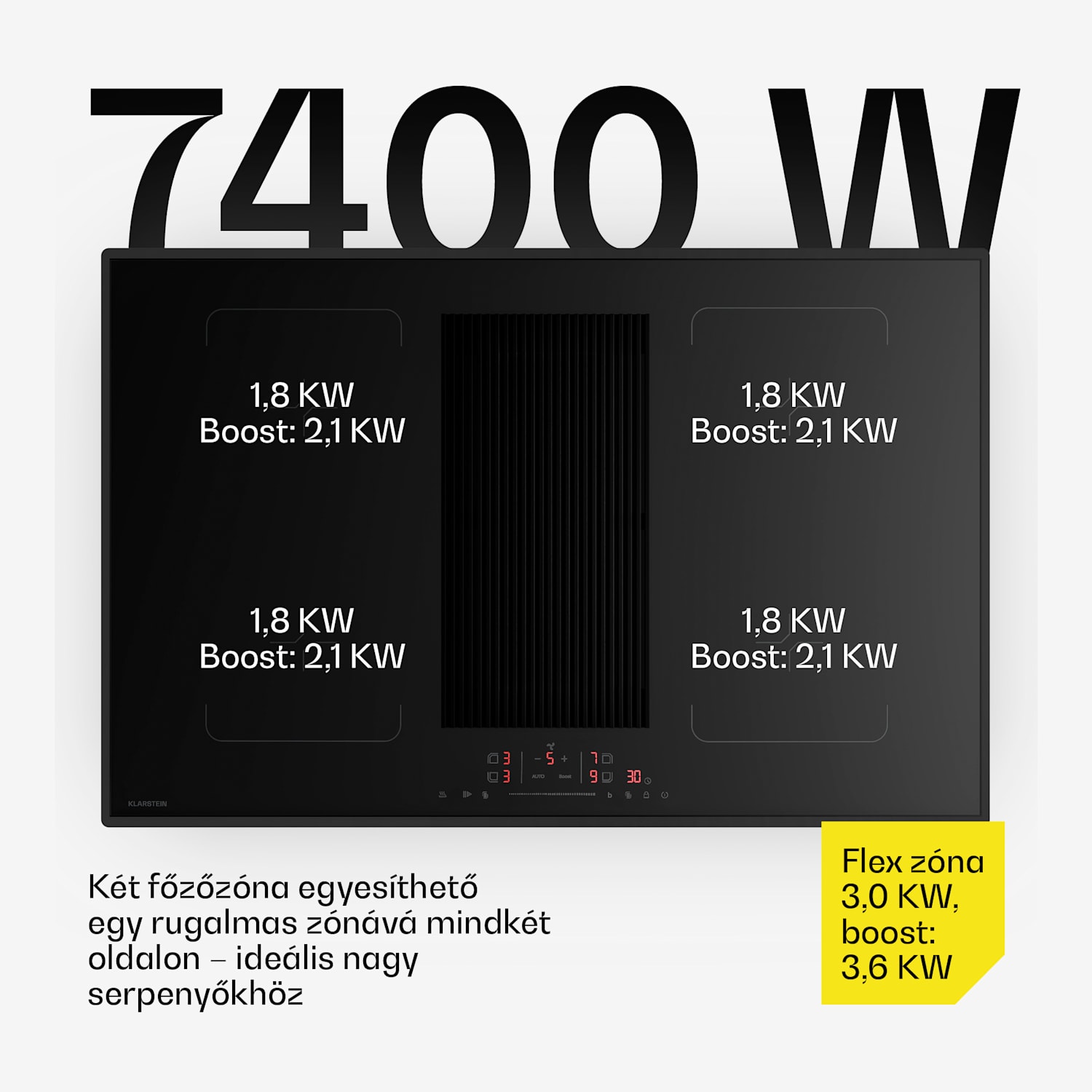 Velaire flexi-indukciós főzőlap beépített páraelszívóval Elegáns, minimalista, erőteljes 8400 W 80 cm Flex