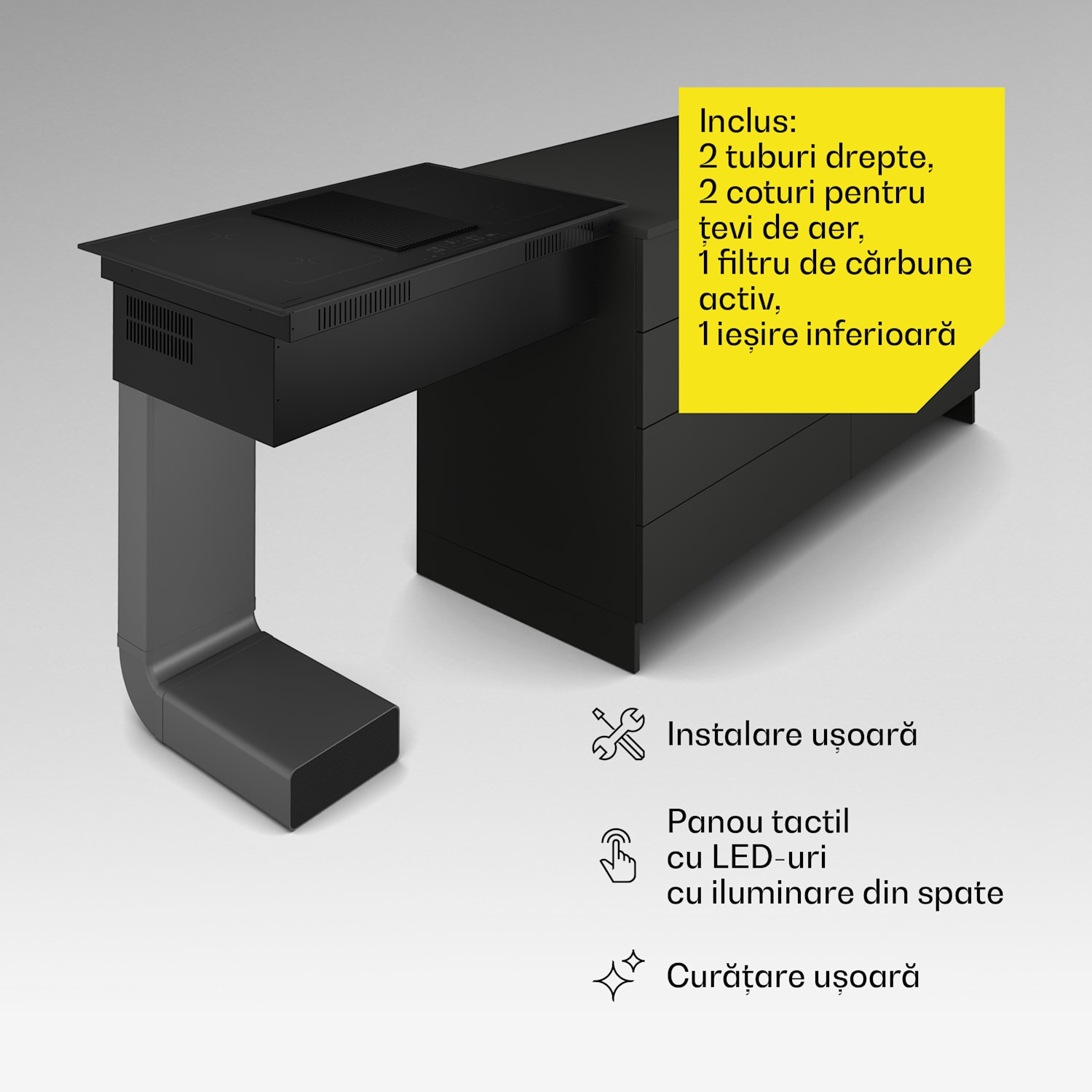 Plită flexi cu inducție Velaire cu hotă integrată — elegantă, minimalistă, puternică, 8400 W, 80 cm Flex