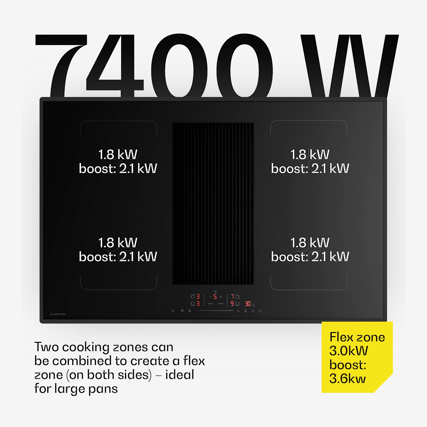Velaire Flex -induktiokeittotaso integroidulla liesituulettimella, minimalistinen, tehokas 8400 W 80 cm Flex
