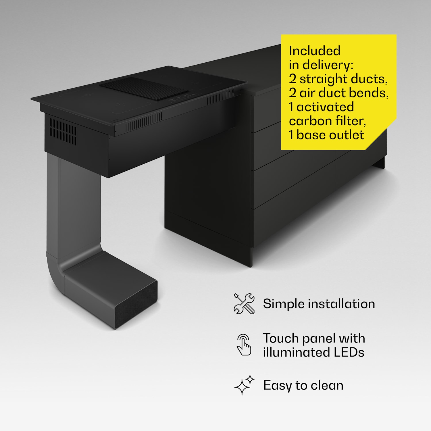 Velaire Flex -induktiokeittotaso integroidulla liesituulettimella, minimalistinen, tehokas 8400 W 80 cm Flex