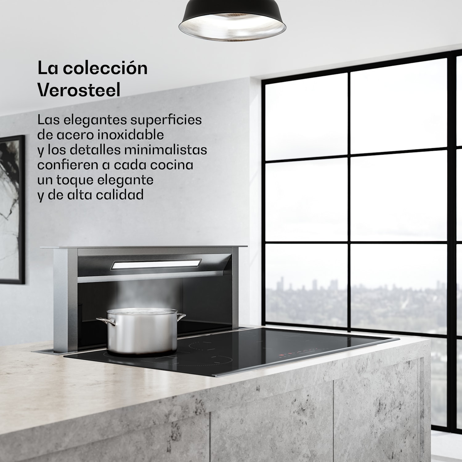 Campana extractora empotrada Verosteel, minimalista y potente, clase energética A++, 906,2 m³/h, 90cm 90 cm