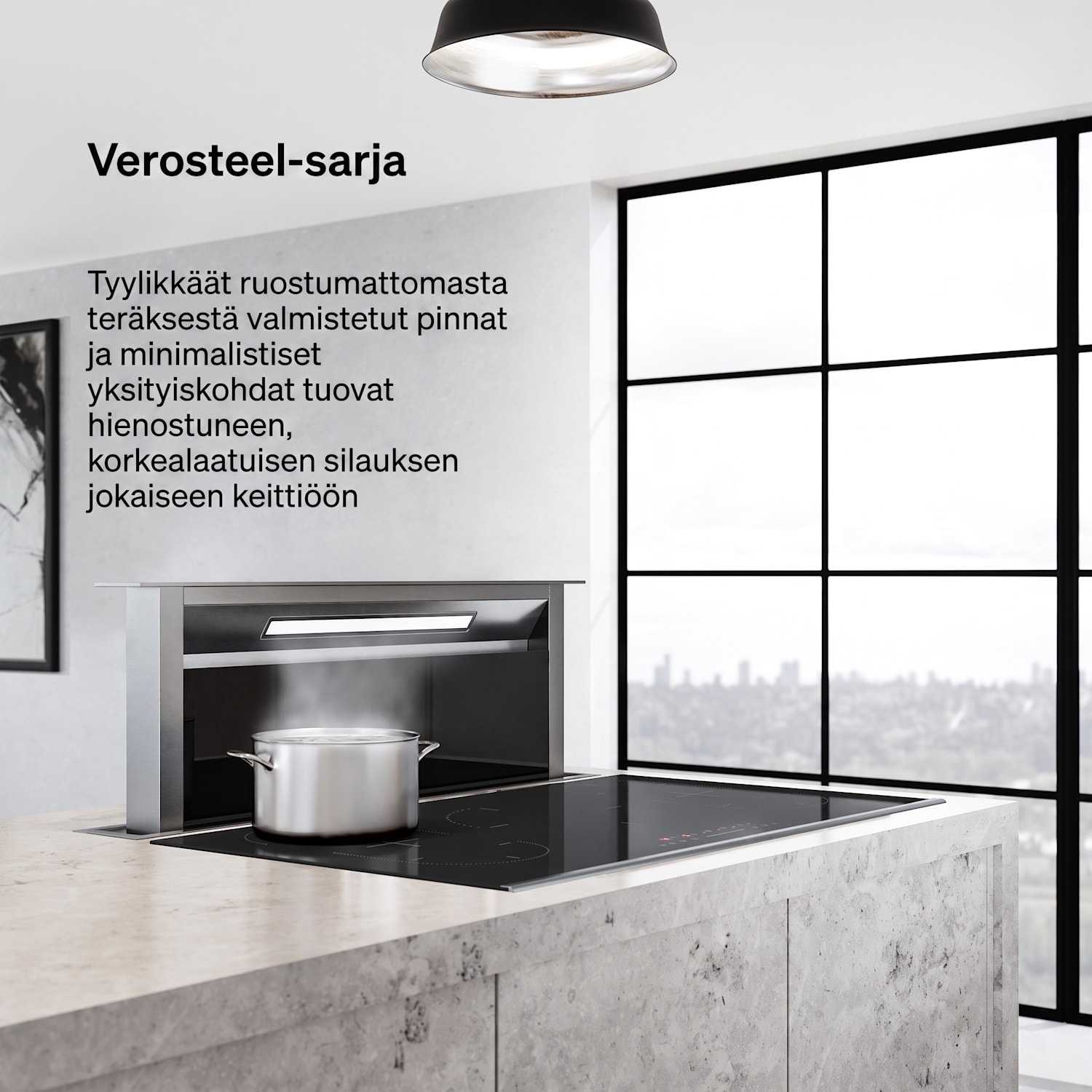Verosteel upotettava liesituuletin minimalistinen, tehokas Energialuokka A++ 907 m³/h 90 cm 90 cm