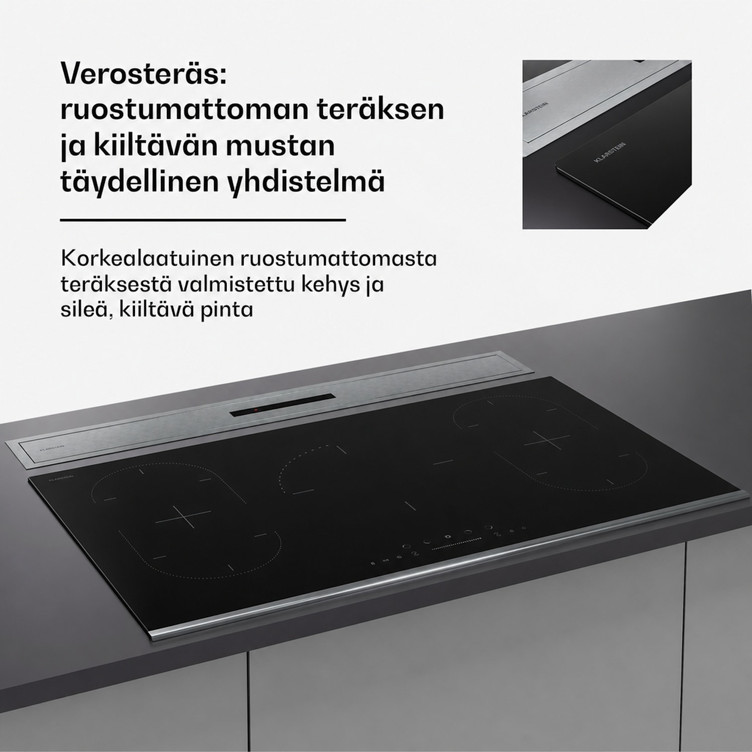 Verosteel upotettava liesituuletin minimalistinen, tehokas Energialuokka A++ 907 m³/h 90 cm 90 cm