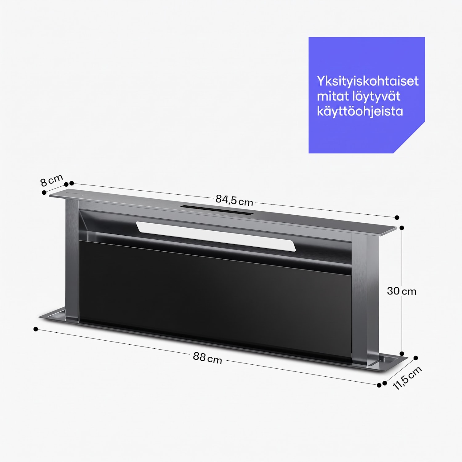 Verosteel upotettava liesituuletin minimalistinen, tehokas Energialuokka A++ 907 m³/h 90 cm 90 cm