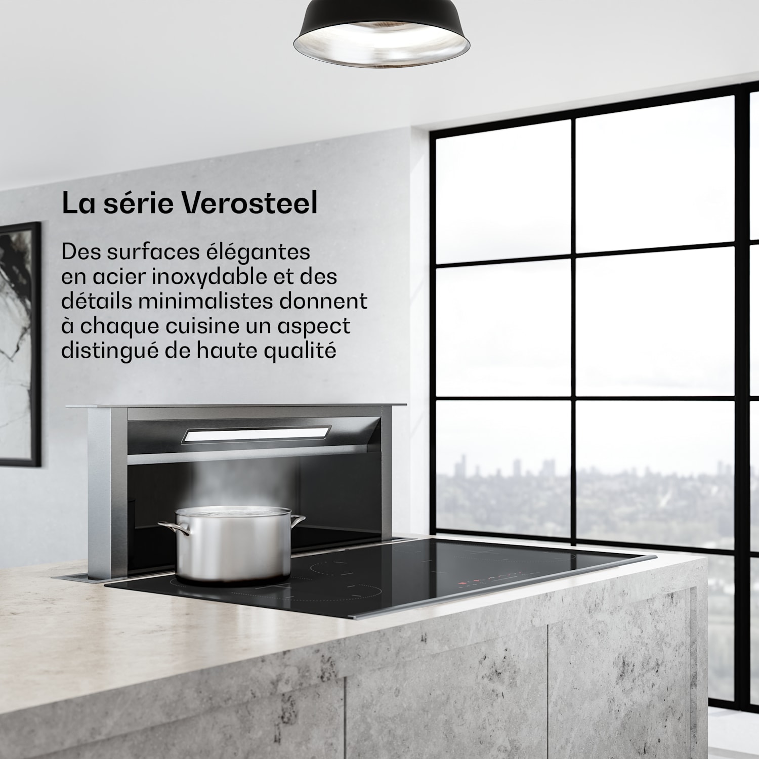 Verosteel encastrée, hotte aspirante minimaliste et puissante, classe énergétique A++, 906,2 m³/h, 90 cm 90 cm