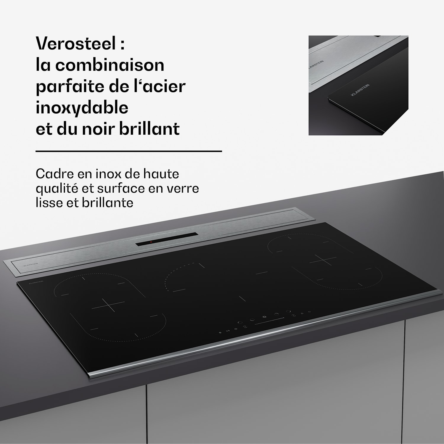 Verosteel encastrée, hotte aspirante minimaliste et puissante, classe énergétique A++, 906,2 m³/h, 90 cm 90 cm