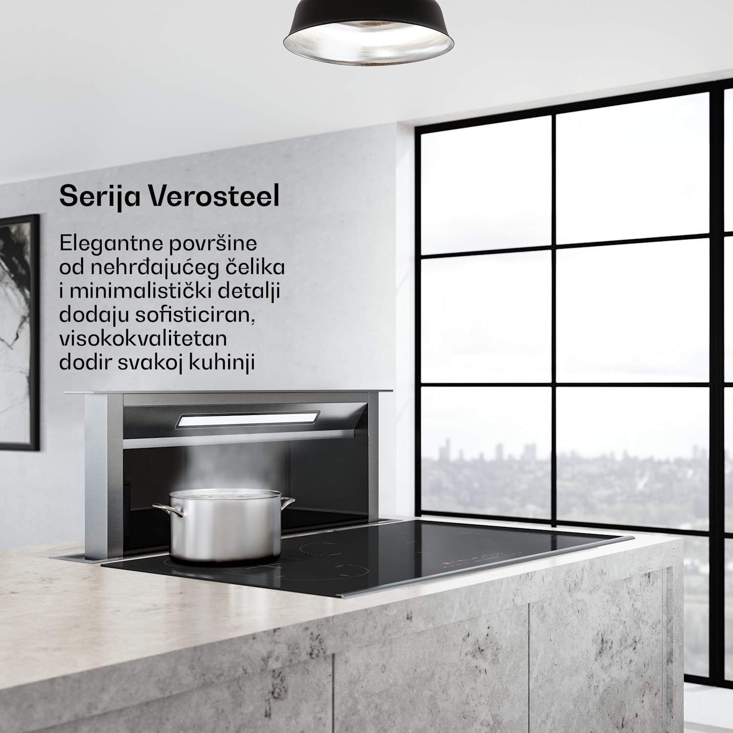 Verosteel ugrađena napa, minimalistička, snažna, energija A++, 906,2 m³/h, 90 cm 90 cm