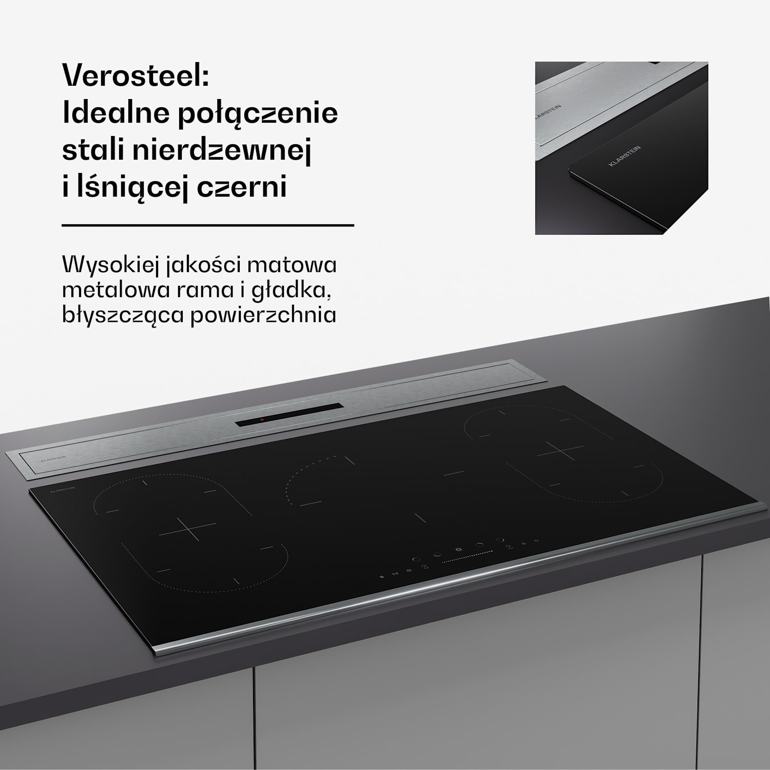 Verosteel Okap blatowy | Minimalistyczny, wydajny | Klasa energetyczna A++ | 906,2  m³/h | 90 cm 90 cm