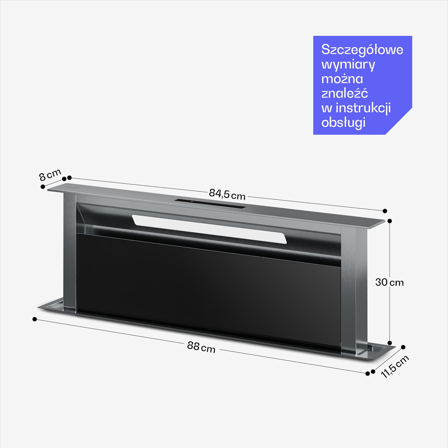 Verosteel Okap blatowy | Minimalistyczny, wydajny | Klasa energetyczna A++ | 906,2  m³/h | 90 cm 90 cm