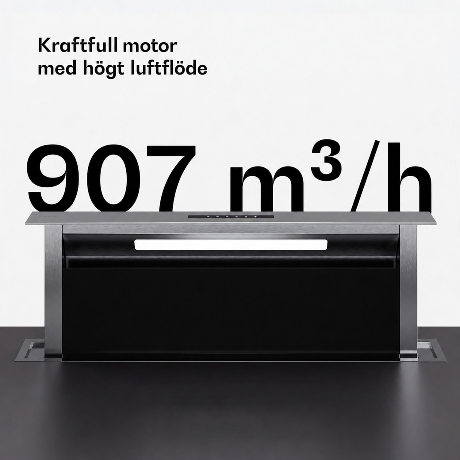 Verosteel bänkfläkt (downdraft) minimalistisk, kraftfull Energiklass A++ 907 m³/h 90 cm 90 cm