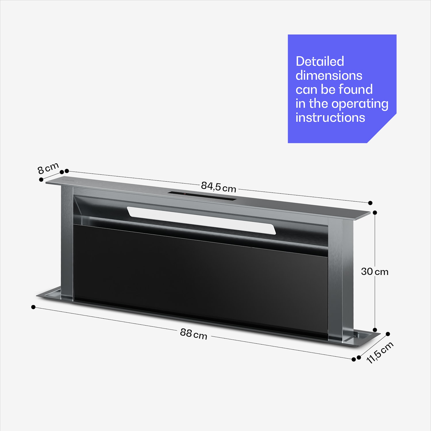 Exaustor de parede, minimalista, potente, classe energética A++, 90 cm, 906,2 m³/h 90 cm