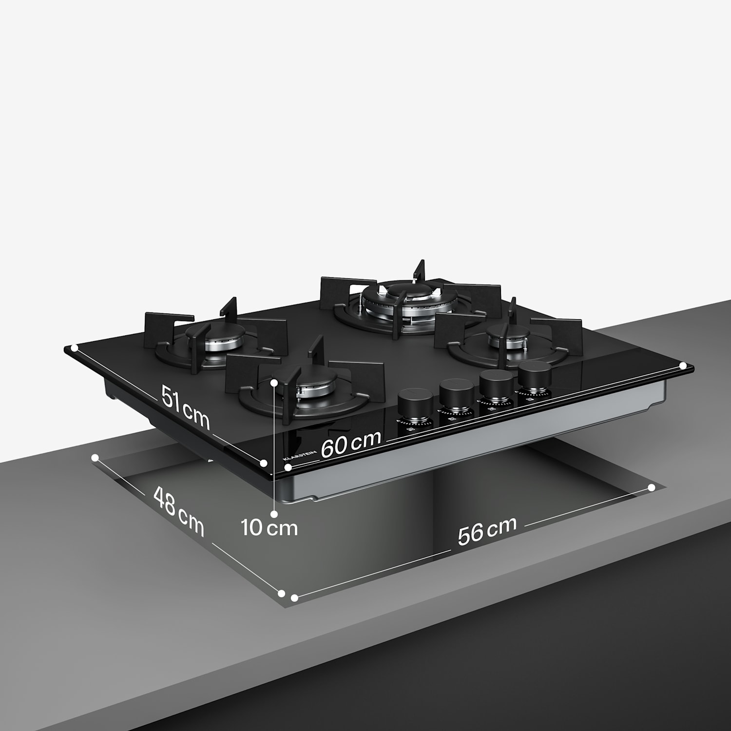 Velaire gaskookplaat | 4-pits met elektrische ontsteking | compatibel met aardgas en LPG | 8000 W | 60 cm 60 cm | Zwart