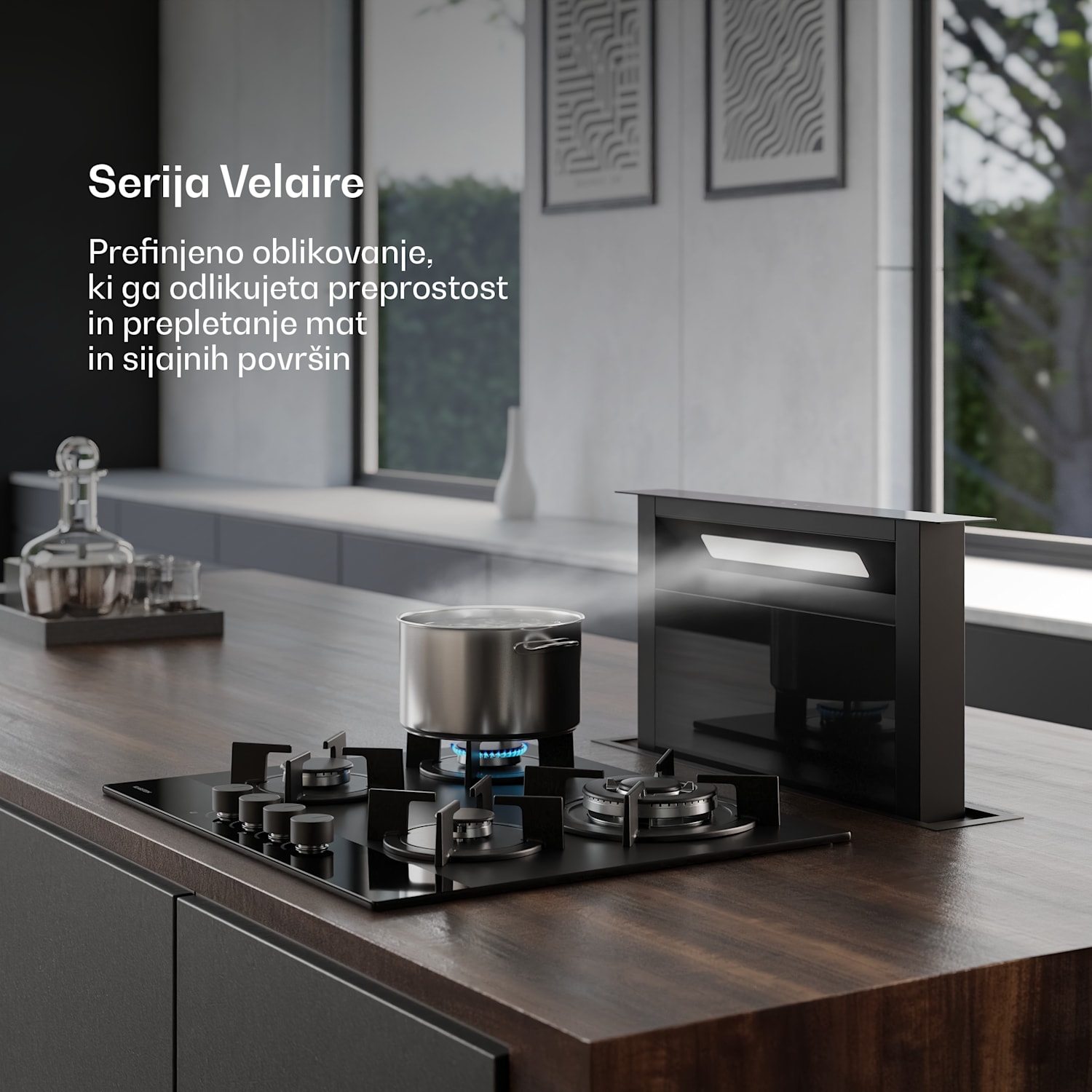 Plinska kuhalna plošča Velaire, 4-gorniki z električnim vžigom, združljiva z zemeljskim plinom in utekočinjenim naftnim plinom, 8000 W, 60 cm 60 cm | Črna