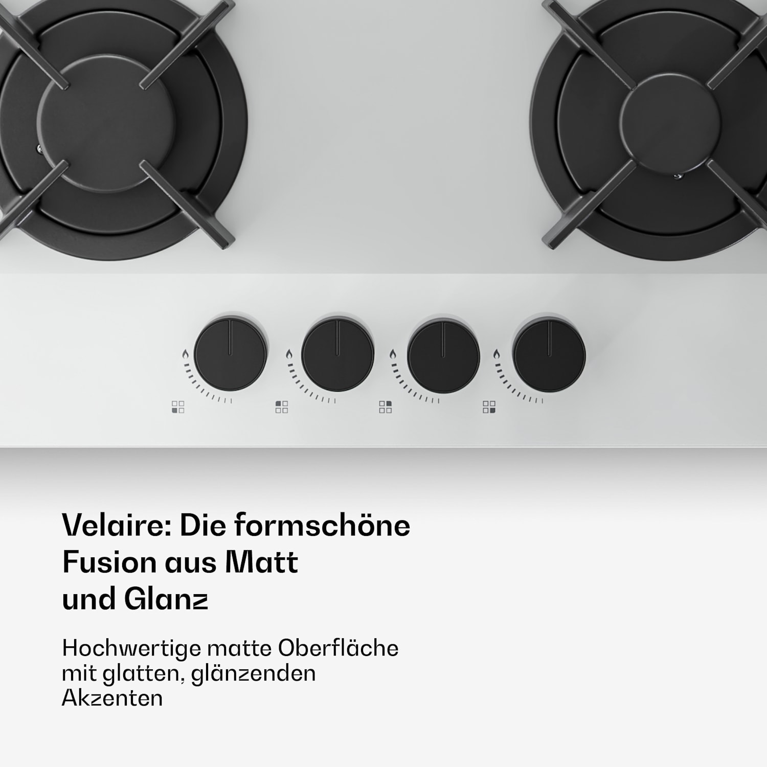 Velaire Gaskochfeld | 4-flammig mit elektrischer Zündung | Erdgas- und LPG-kompatibel | 8000W | 60cm 