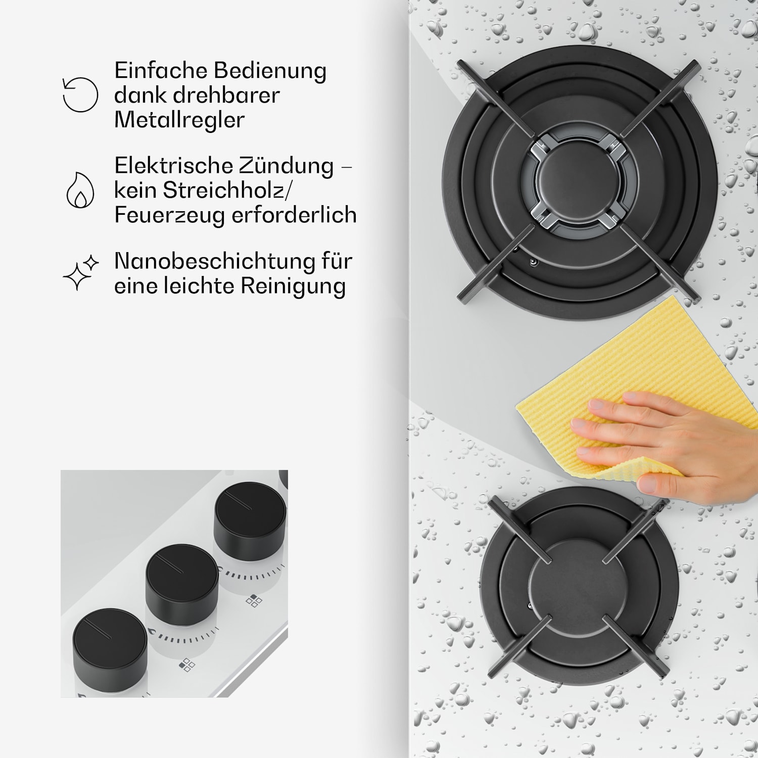 Velaire Gaskochfeld | 4-flammig mit elektrischer Zündung | Erdgas- und LPG-kompatibel | 8000W | 60cm 