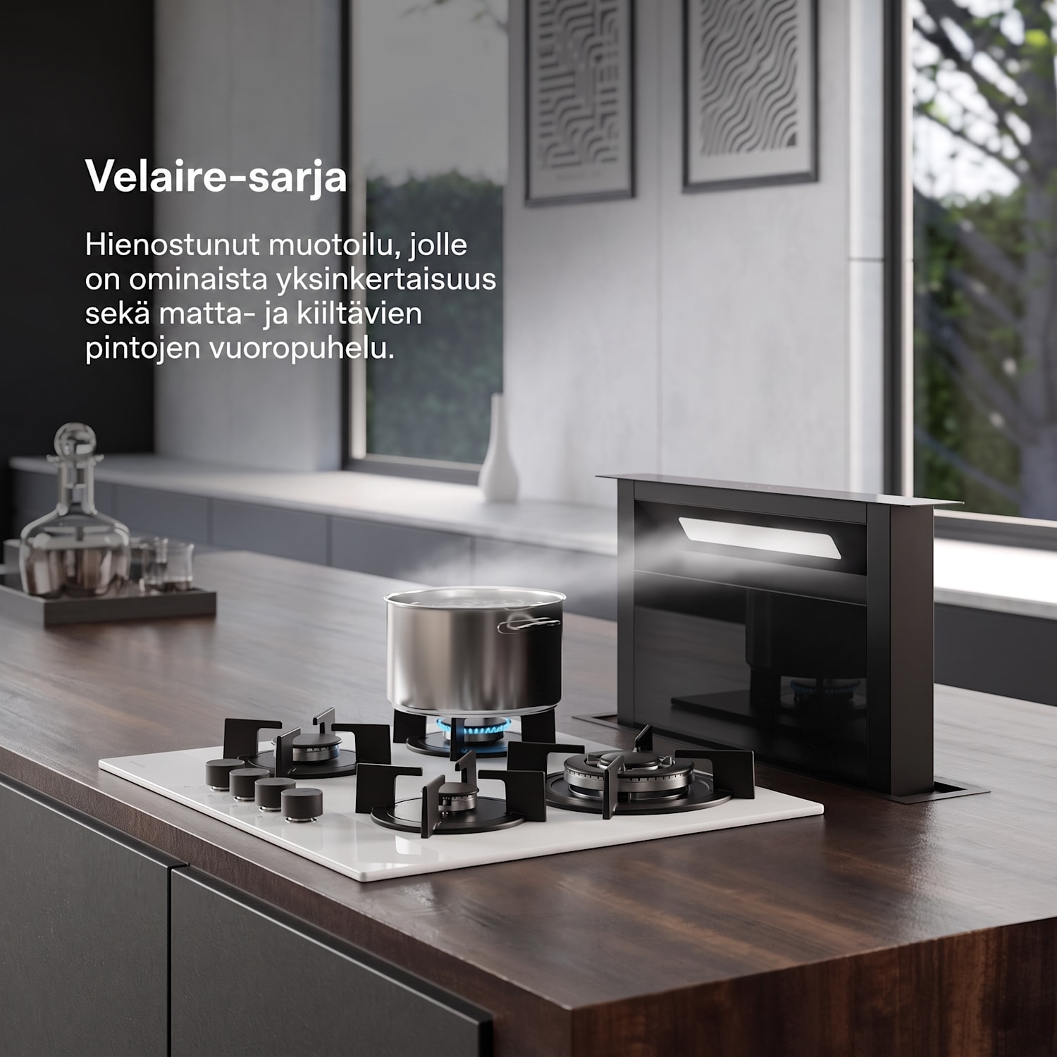 Velaire-kaasuliesi | 4 poltinta sähköisellä sytytyksellä | maakaasu- ja nestekaasuyhteensopiva | 8000 W | 60 cm 60 cm | Valkoinen