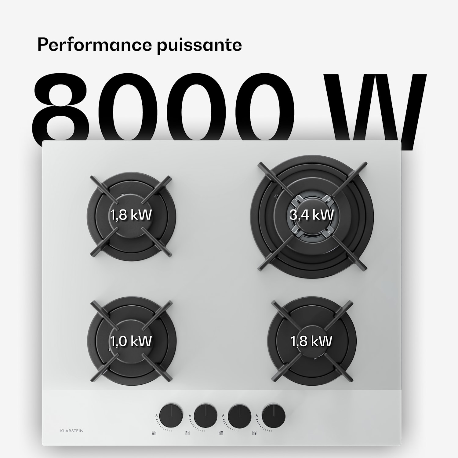 Velaire gaskookplaat | 4-pits met elektrische ontsteking | compatibel met aardgas en LPG | 8000 W | 60 cm 60 cm | Wit