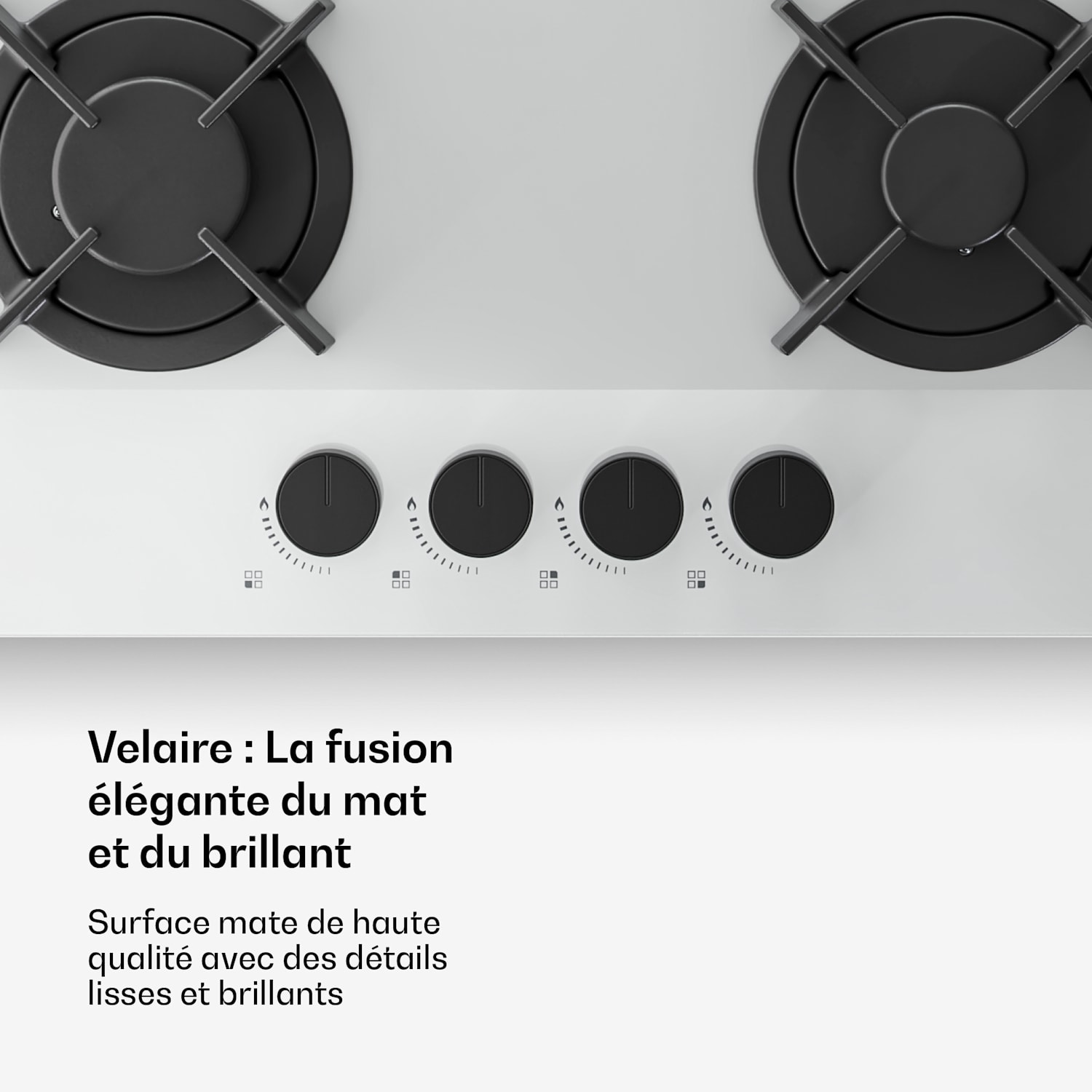 Velaire gaskookplaat | 4-pits met elektrische ontsteking | compatibel met aardgas en LPG | 8000 W | 60 cm 60 cm | Wit