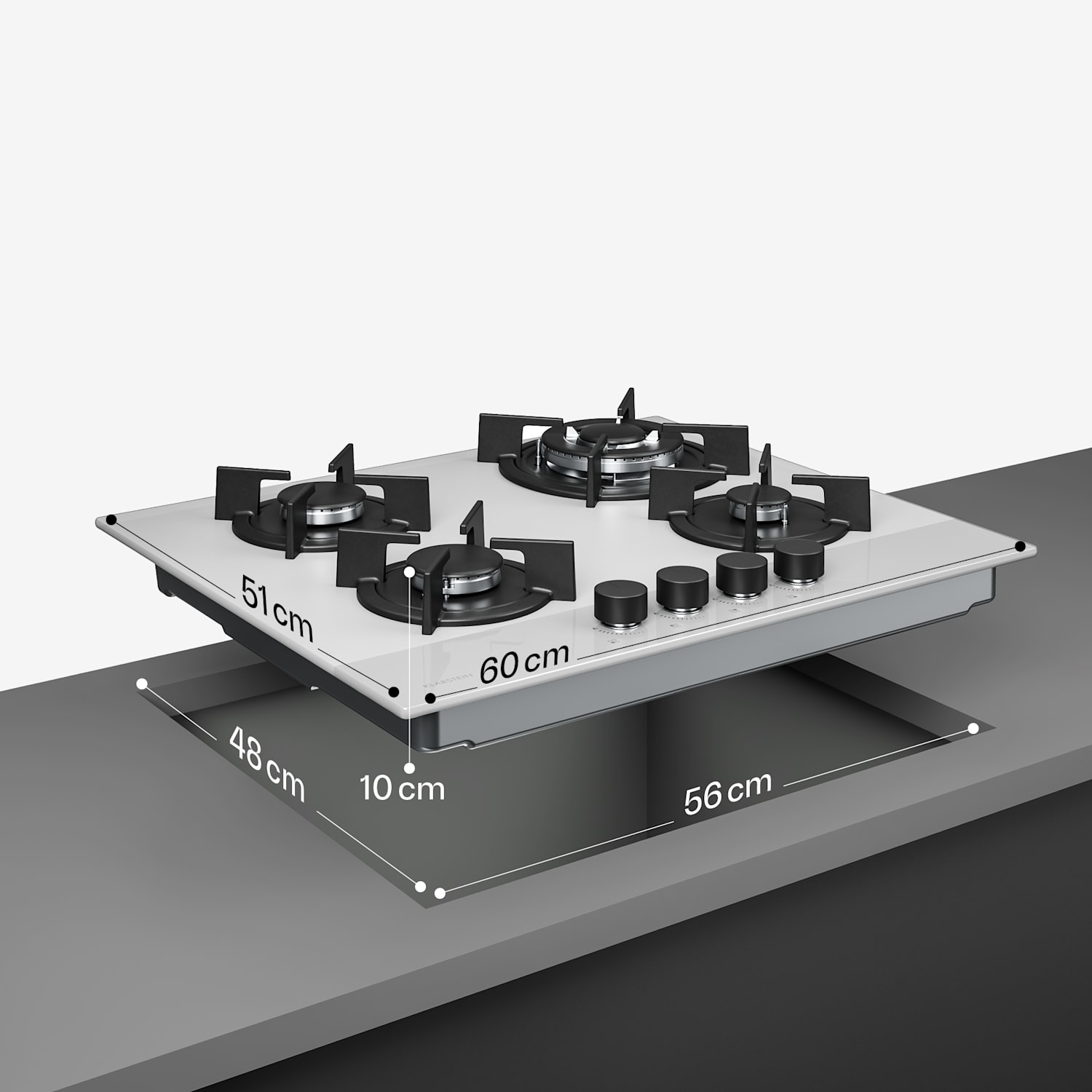 Velaire gaskookplaat | 4-pits met elektrische ontsteking | compatibel met aardgas en LPG | 8000 W | 60 cm 60 cm | Wit