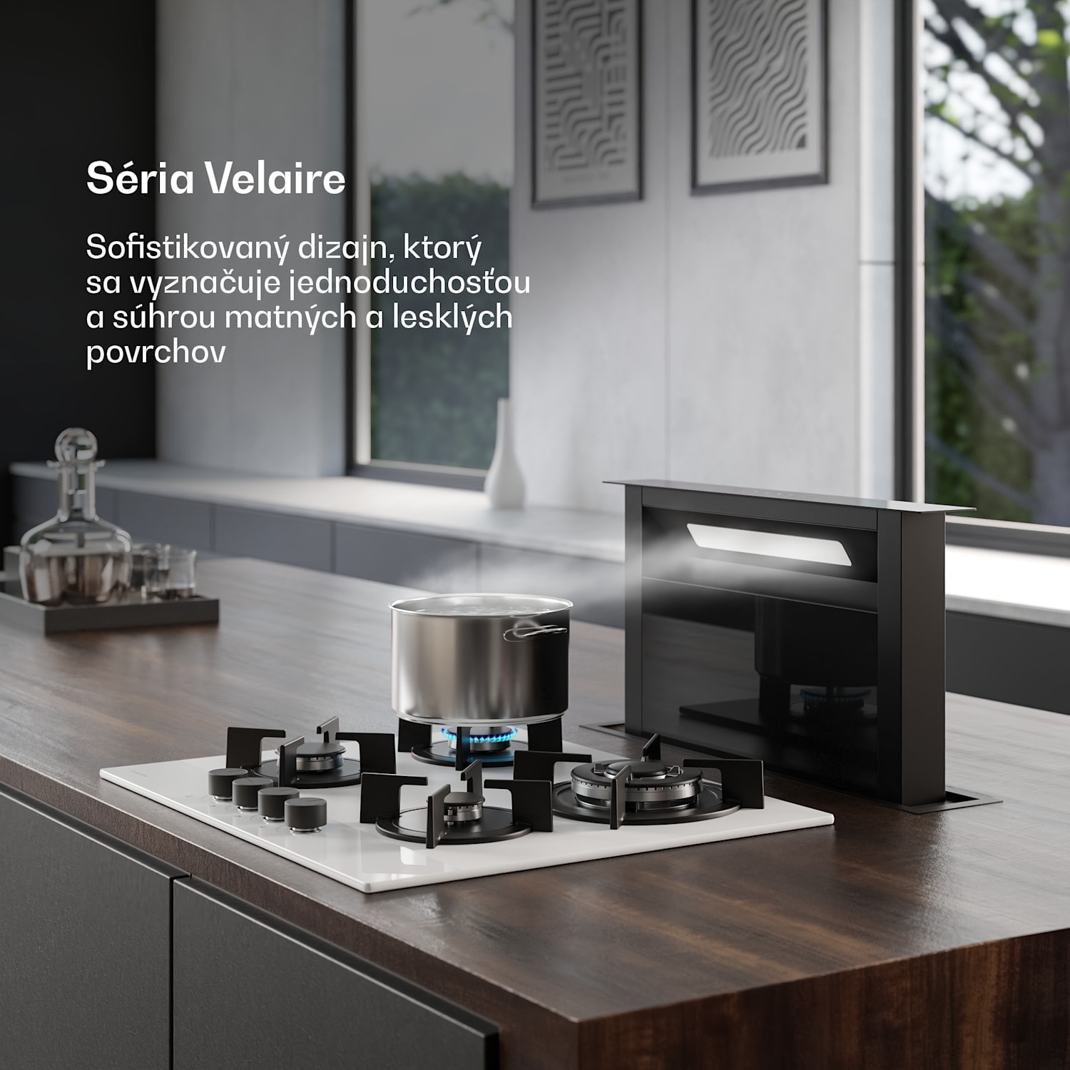 Plynová varná doska Velaire, 4-platnička s elektrickým zapaľovaním, kompatibilná so zemným plynom a LPG, 8000W, 60cm 60 cm | Biela