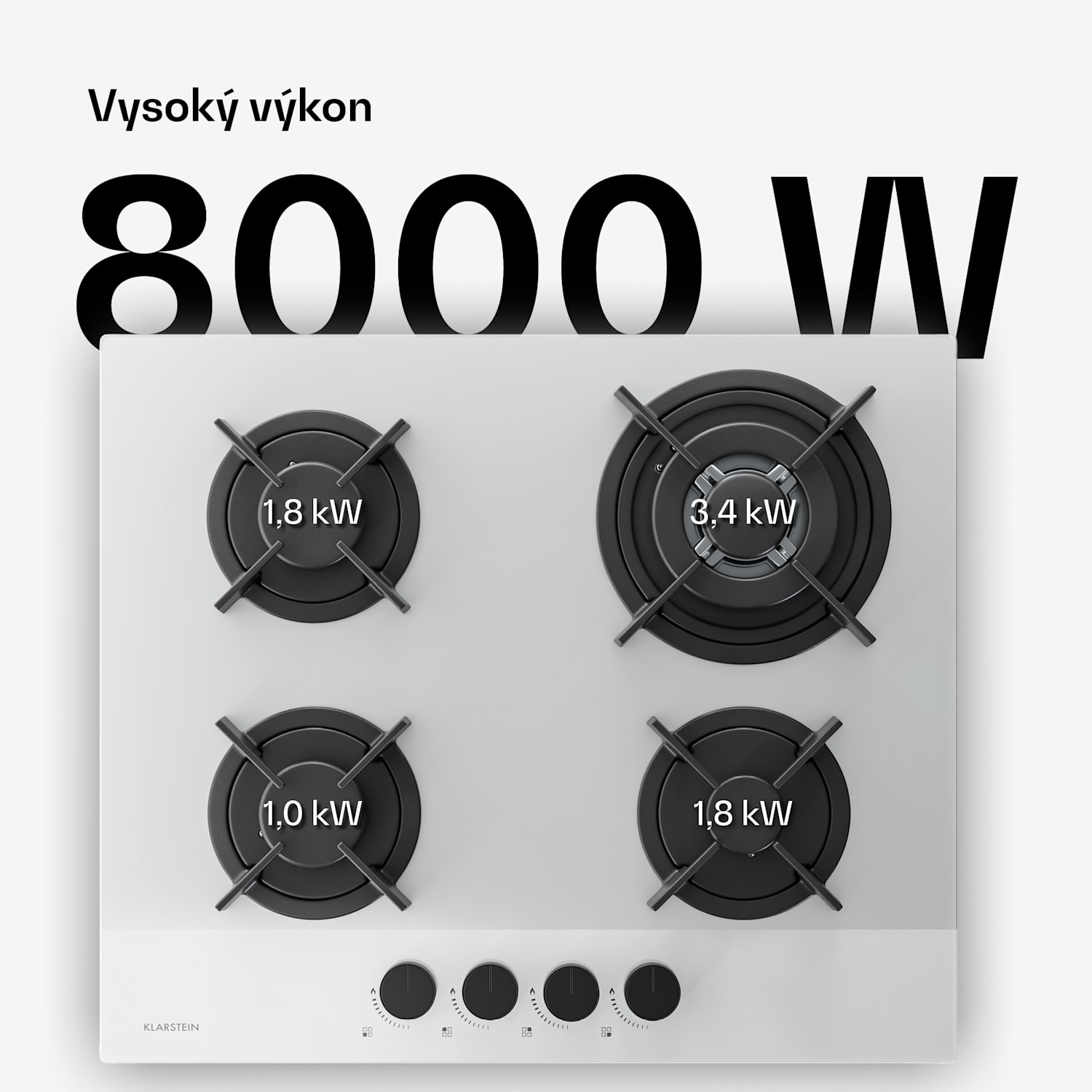 Plynová varná doska Velaire, 4-platnička s elektrickým zapaľovaním, kompatibilná so zemným plynom a LPG, 8000W, 60cm 60 cm | Biela