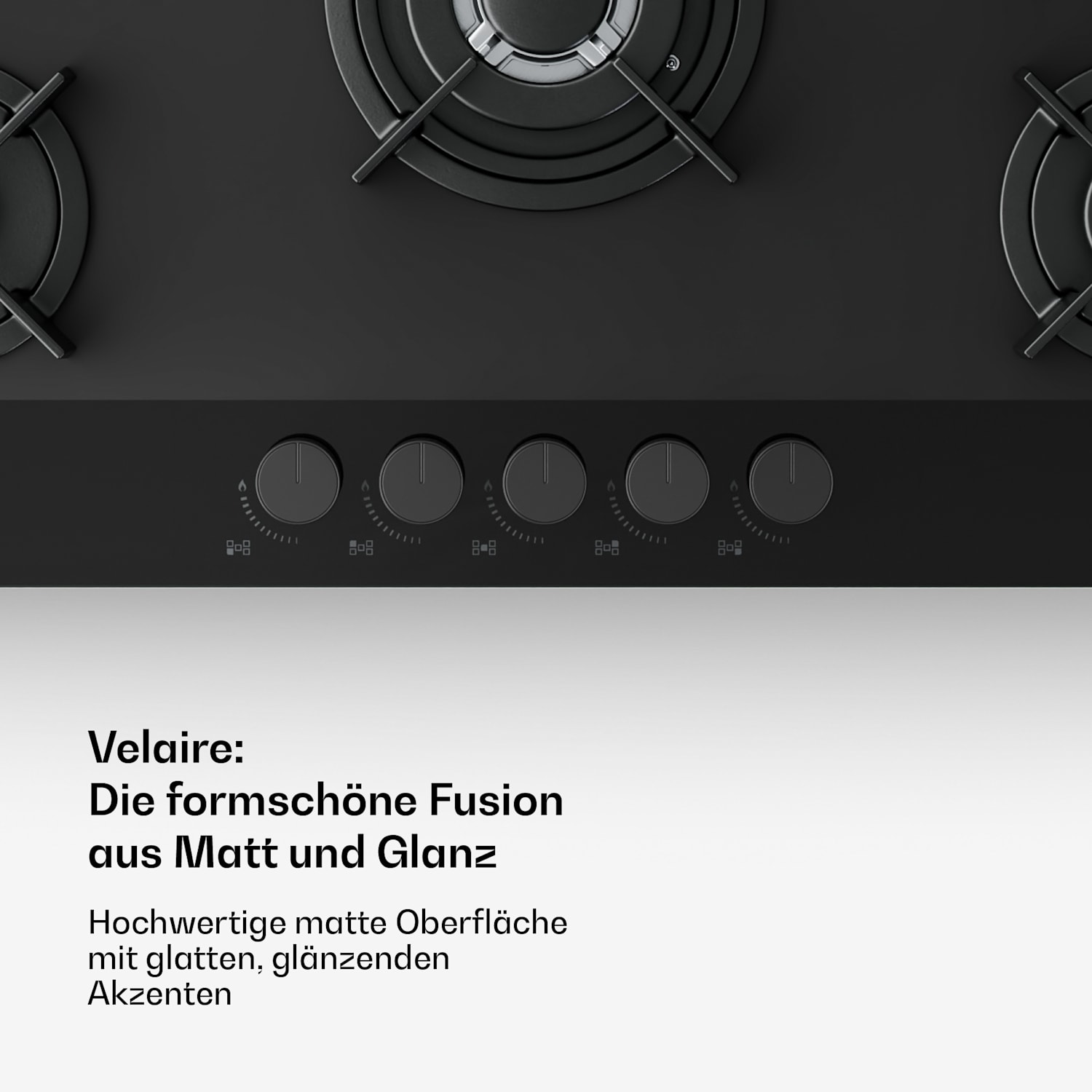 Velaire Gaskochfeld | 5-flammig mit elektrischer Zündung | Erdgas- & LPG-kompatibel | 10400W | 90cm 