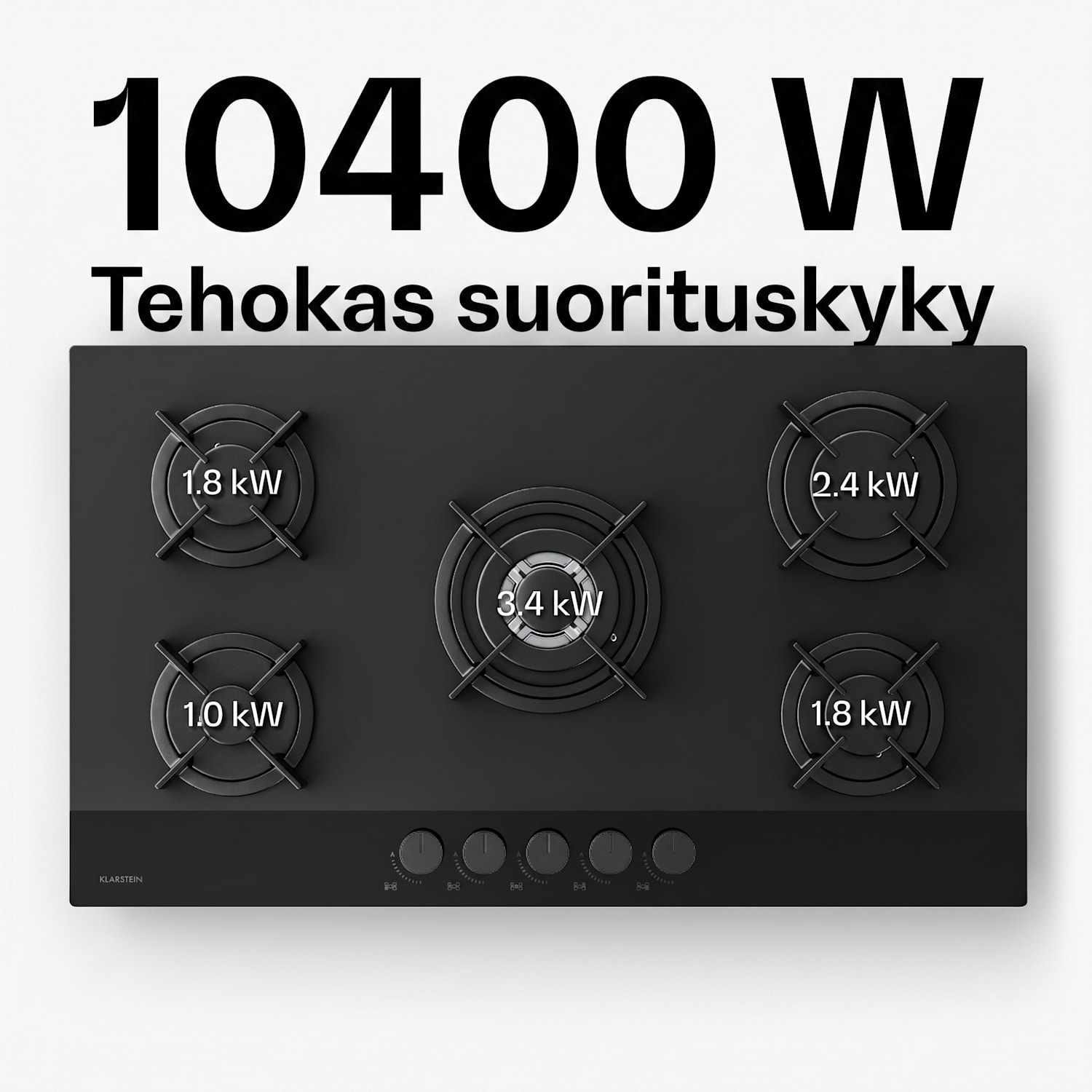Velaire-kaasuliesi | 5 poltinta sähköisellä sytytyksellä | maakaasu- ja nestekaasuyhteensopiva | 10 400 W | 90 cm 90 cm | Musta