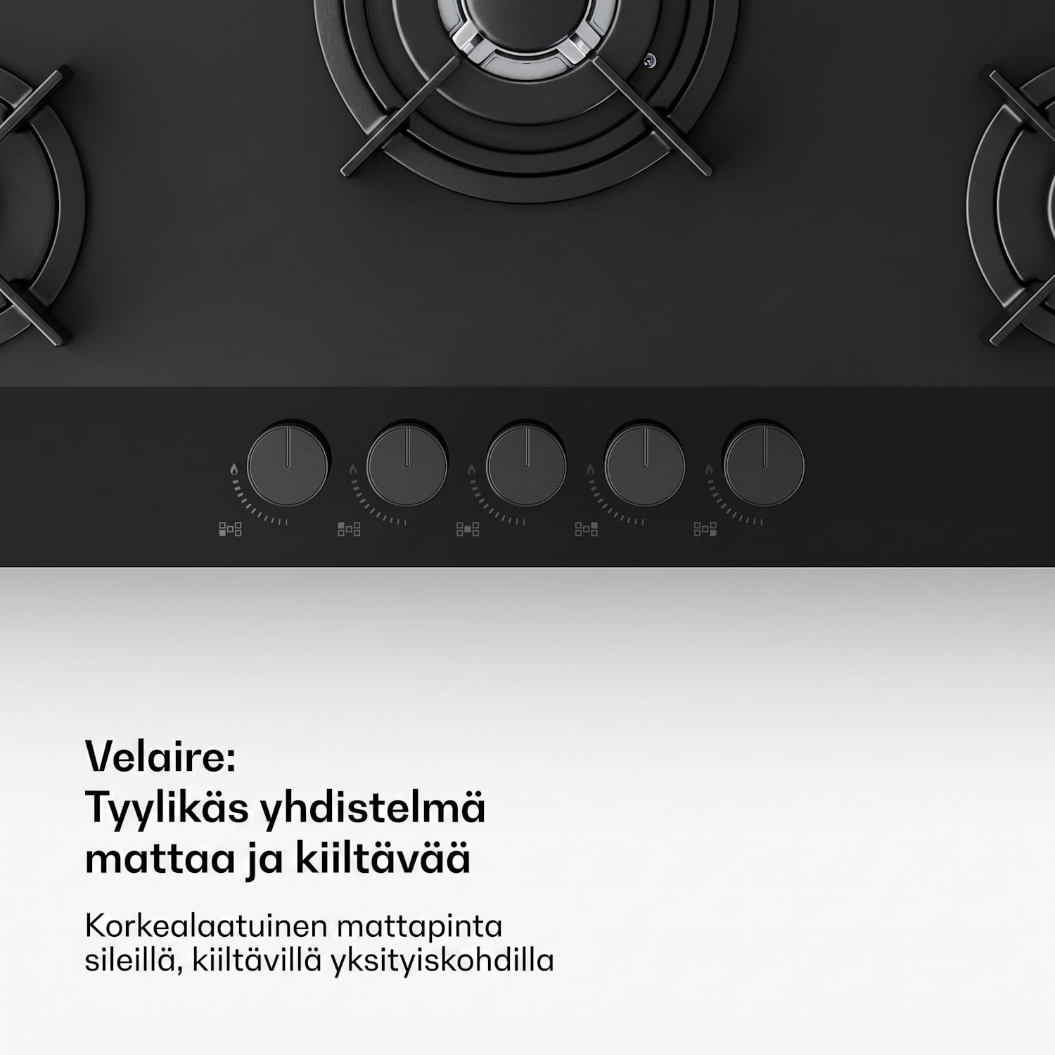 Velaire-kaasuliesi | 5 poltinta sähköisellä sytytyksellä | maakaasu- ja nestekaasuyhteensopiva | 10 400 W | 90 cm 90 cm | Musta
