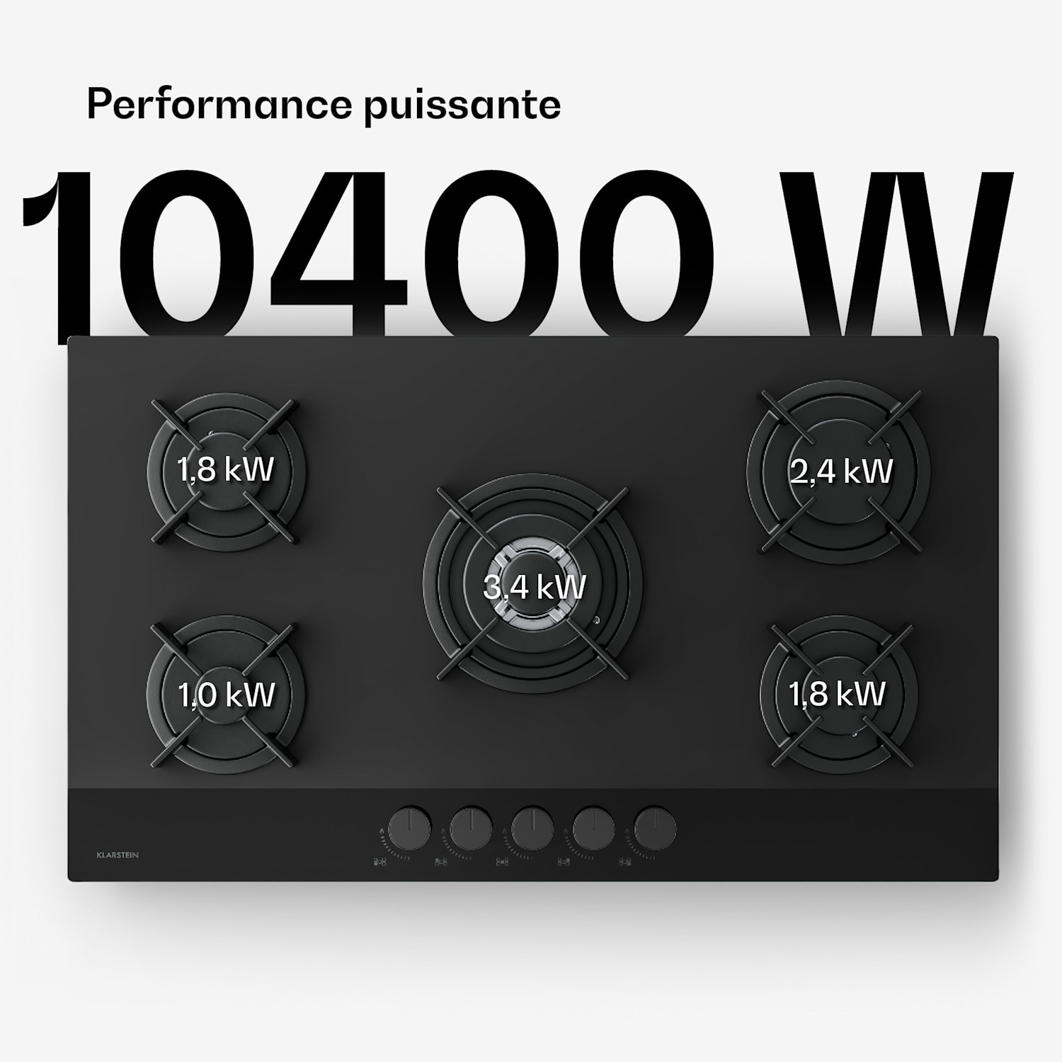 Velaire table de cuisson à gaz | 5 feux avec allumage électrique | Compatible gaz naturel et GPL | 104000 W | 90 cm 