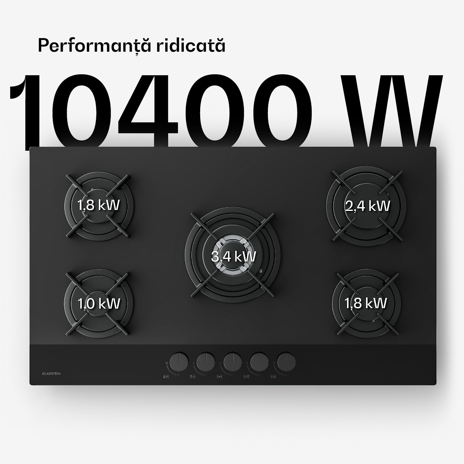 Plita pe gaz Velaire, cu 5 arzătoare și aprindere electrică, compatibilă cu gaz natural și GPL, 10400 W, 90 cm. 90 cm | Negru