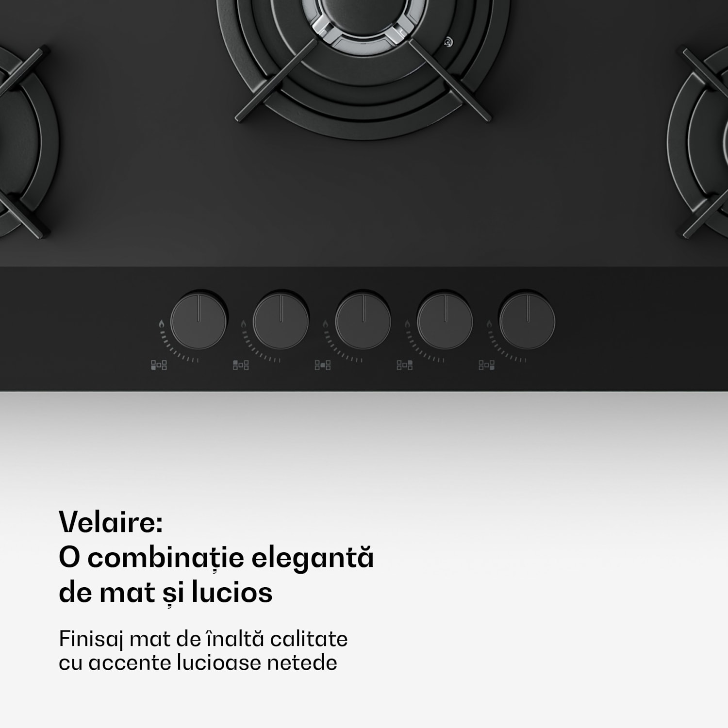 Plita pe gaz Velaire, cu 5 arzătoare și aprindere electrică, compatibilă cu gaz natural și GPL, 10400 W, 90 cm. 90 cm | Negru