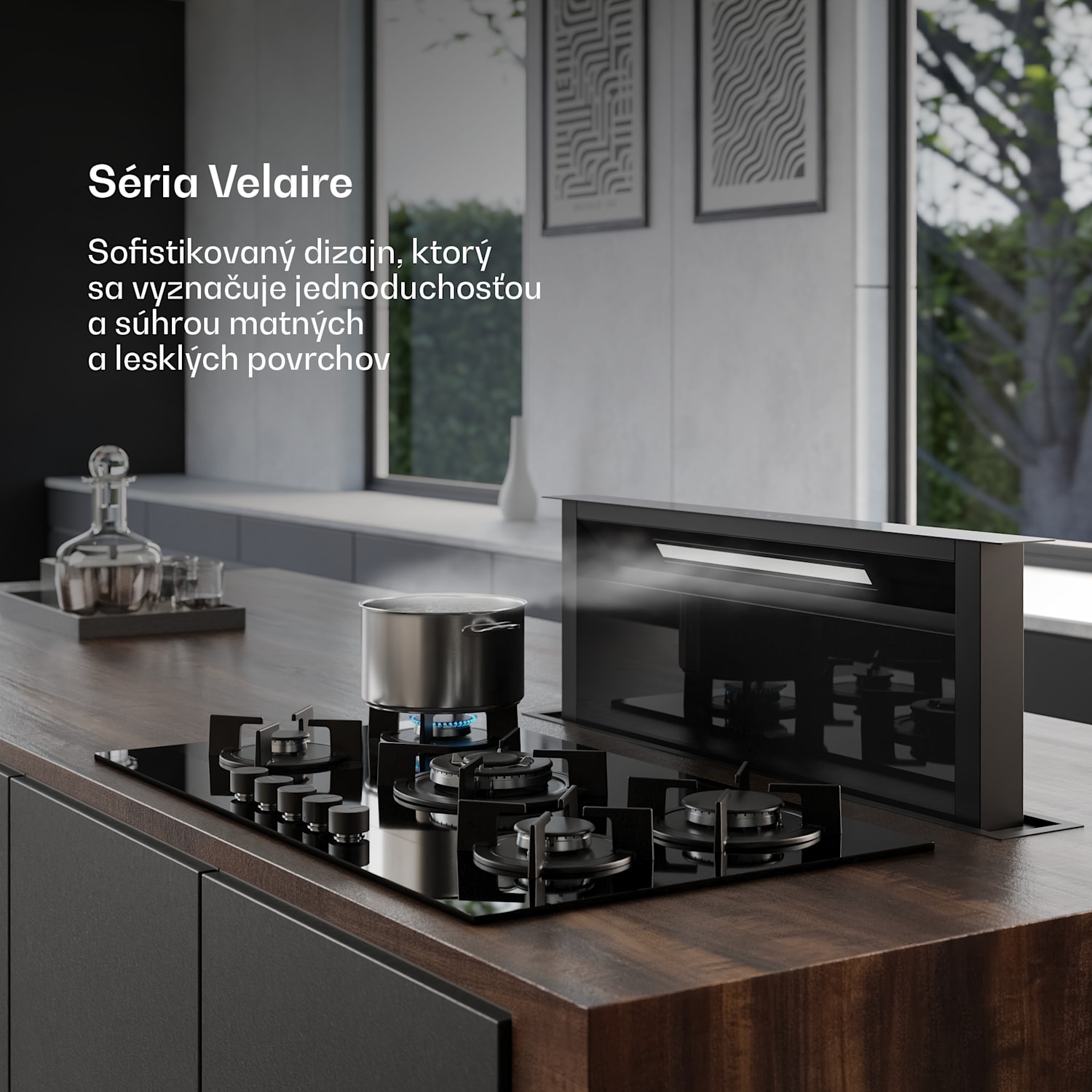 Plynová varná doska Velaire, 5-horáková s elektrickým zapaľovaním, Kompatibilná so zemným plynom a LPG, 10400 W, 90 cm 90 cm | Čierna