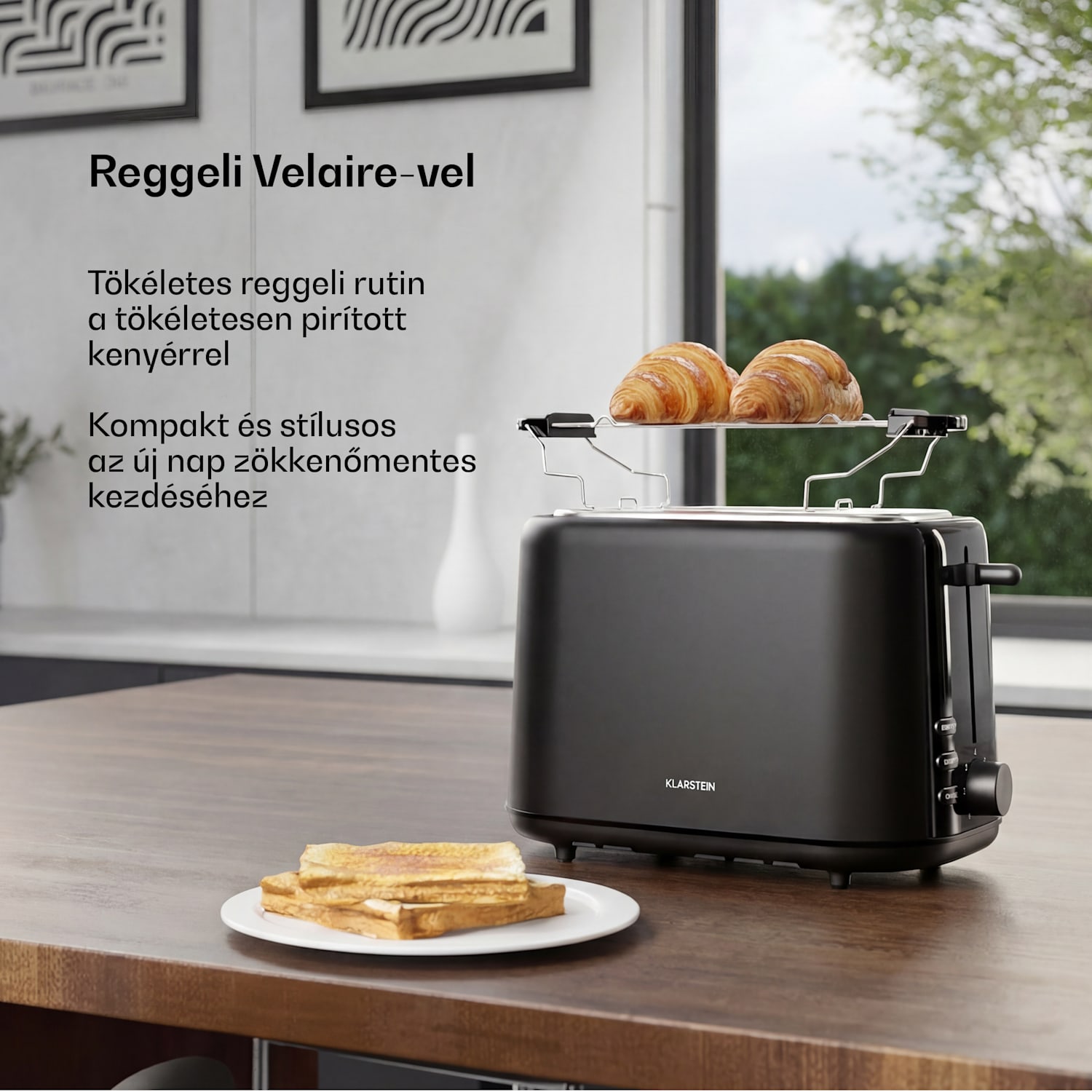 Velaire kenyérpirító | 2 szeletes kenyérpirító | 800 W | 7 barnítási fokozat | zsemlemelegítő 