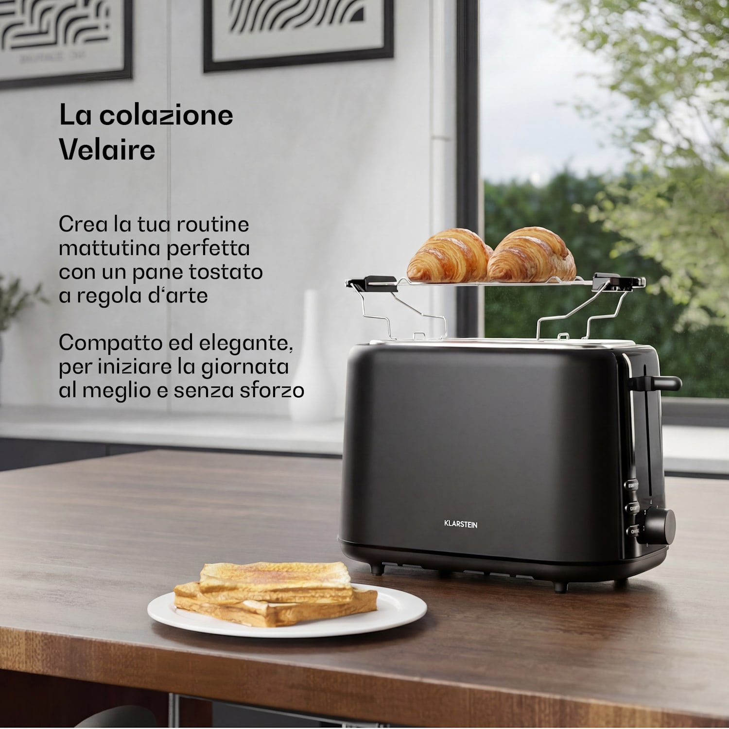 Velaire - Tostapane | 2 scomparti | 800 W | 7 livelli di doratura | Griglia per panini 