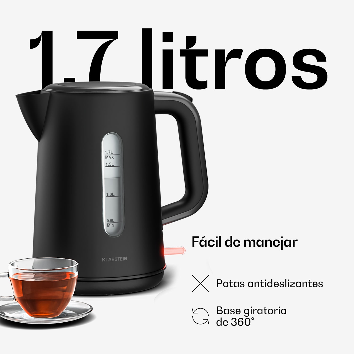 Velaire hervidor de agua | 1,7 litros | 2200 W | Base giratoria de 360° | Diseño moderno y minimalista 
