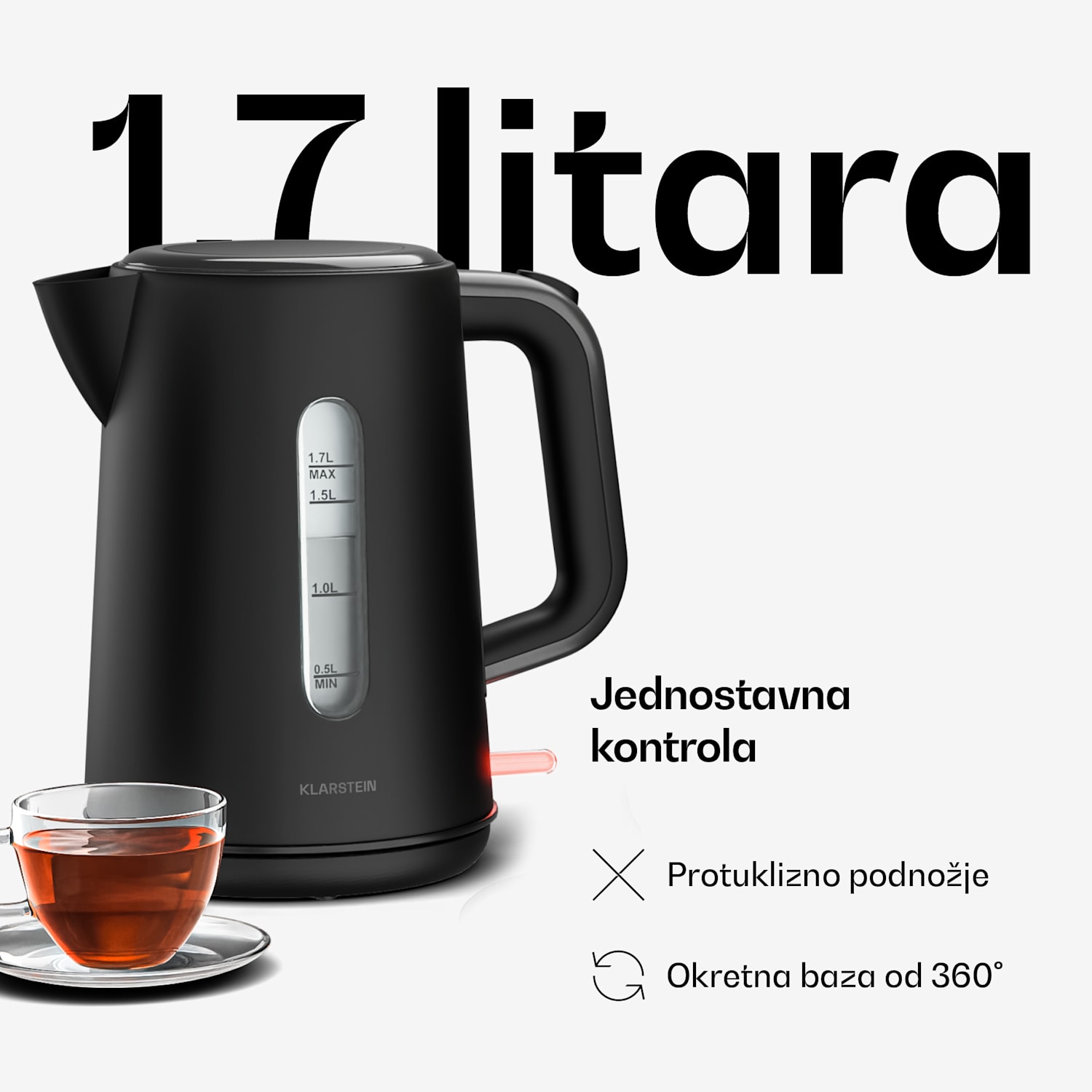 Velaire električno kuhalo za vodu | 1,7 litara | 2200 W | Okretna baza 360° | moderni, minimalistički dizajn 
