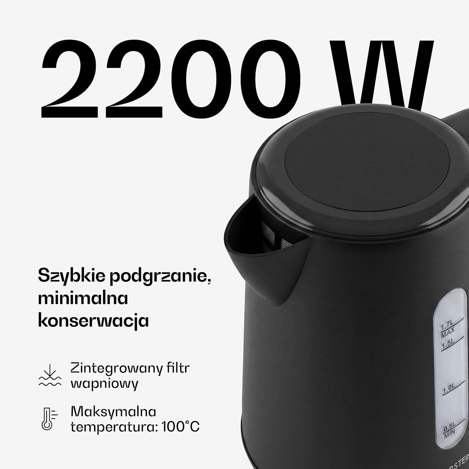 Czajnik elektryczny Velaire | 1,7 litra | 2200 W | Obrotowa podstawa 360° | Nowoczesny, minimalistyczny design 