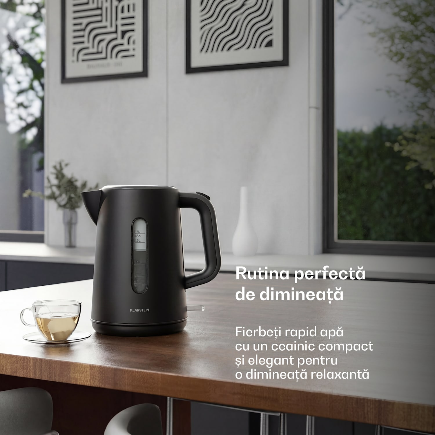 Fierbător electric Velaire | 1,7 litri | 2200 W | Bază rotativă 360° | Design modern, minimalist 