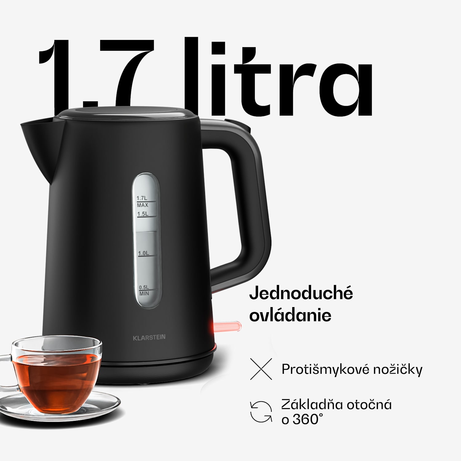 Velaire rýchlovarná kanvica | 1,7 litra | 2200 W | Základňa otočná o 360° | Moderný, minimalistický dizajn 