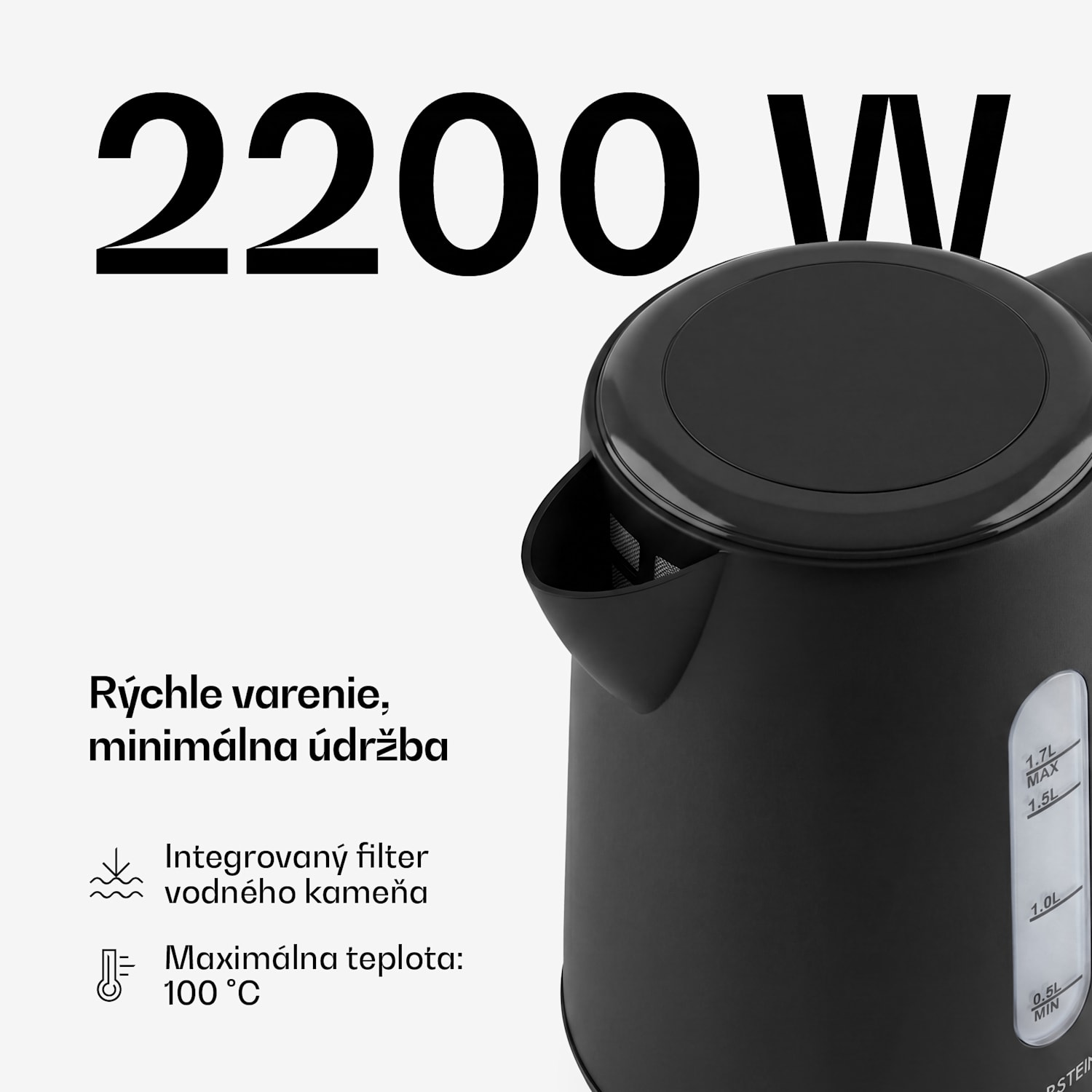 Velaire rýchlovarná kanvica | 1,7 litra | 2200 W | Základňa otočná o 360° | Moderný, minimalistický dizajn 