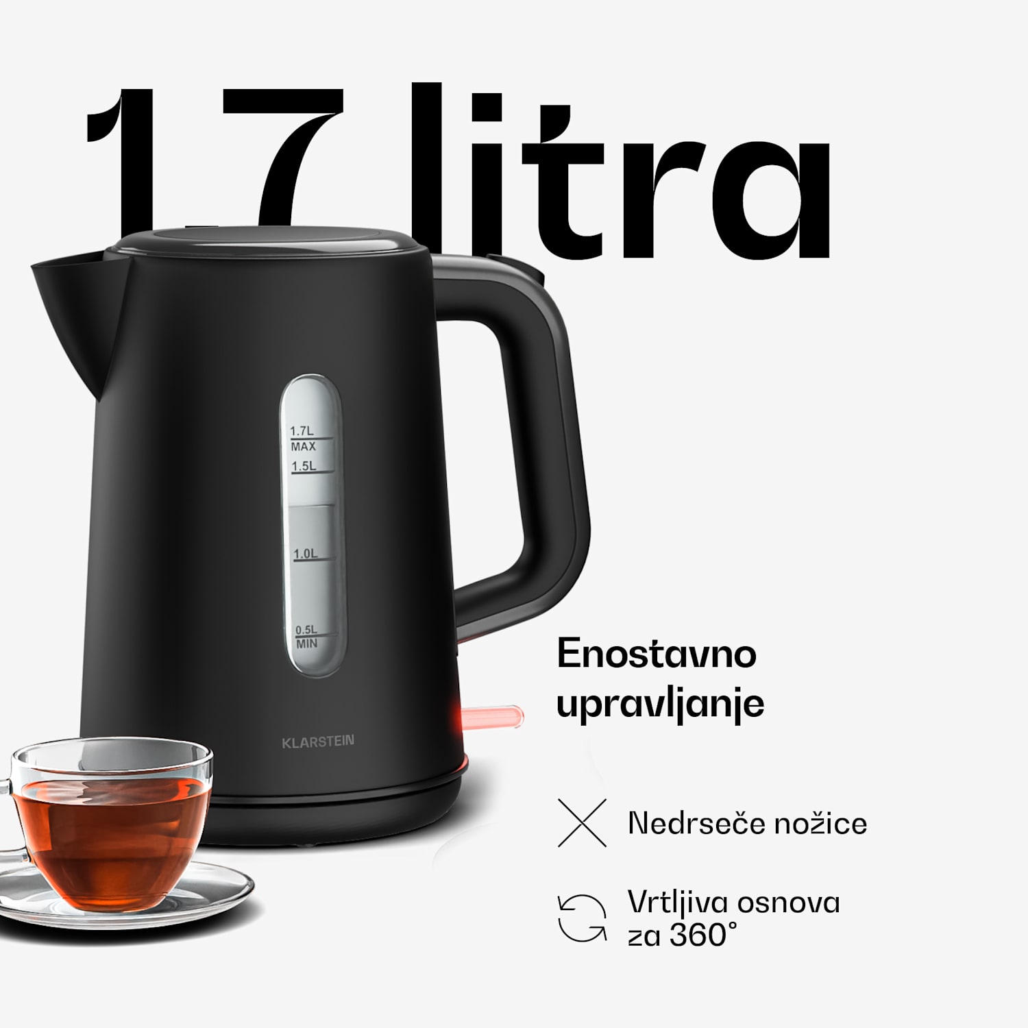 Velaire grelnik za vodo | 1,7 litra | 2200 W | 360° vrtljivo podnožje | Moderna, minimalistična zasnova 