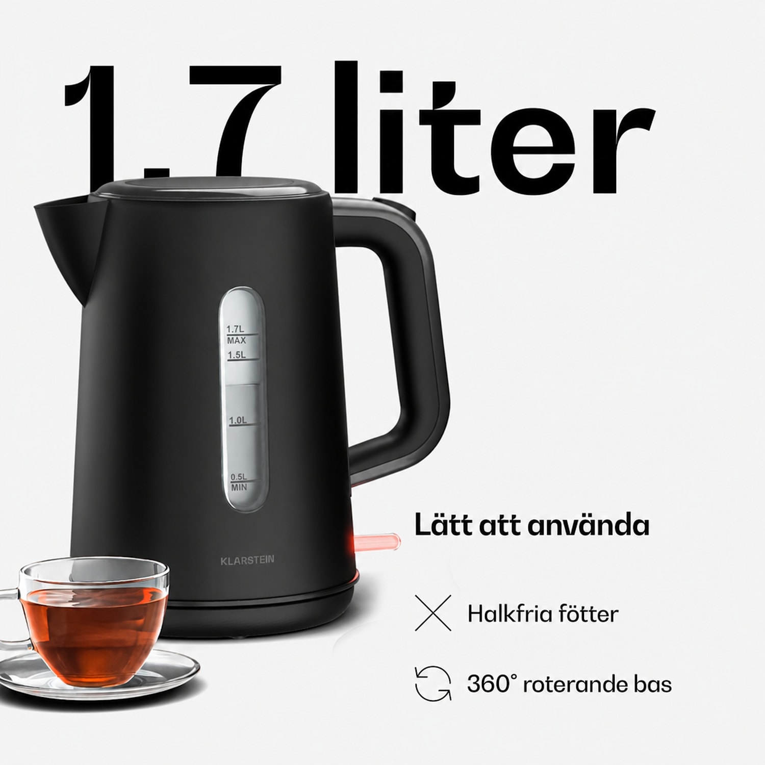 Velaire vattenkokare | 1,7 liter | 2 200 W | 360° roterande bas | modernt, minimalistiskt design 